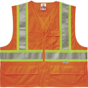 Ergodyne 8235ZX Type R Class 2 Two-Tone X-Back Vest, 2XL/3XL, Zipper Closure, Polyester, Orange, Pocket, D-ring, Reflective, 1 Each