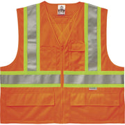 Ergodyne 8235ZX Type R Class 2 Two-Tone X-Back Vest, 4XL/5XL, Zipper Closure, Polyester, Orange, Pocket, D-ring, Reflective, 1 Each