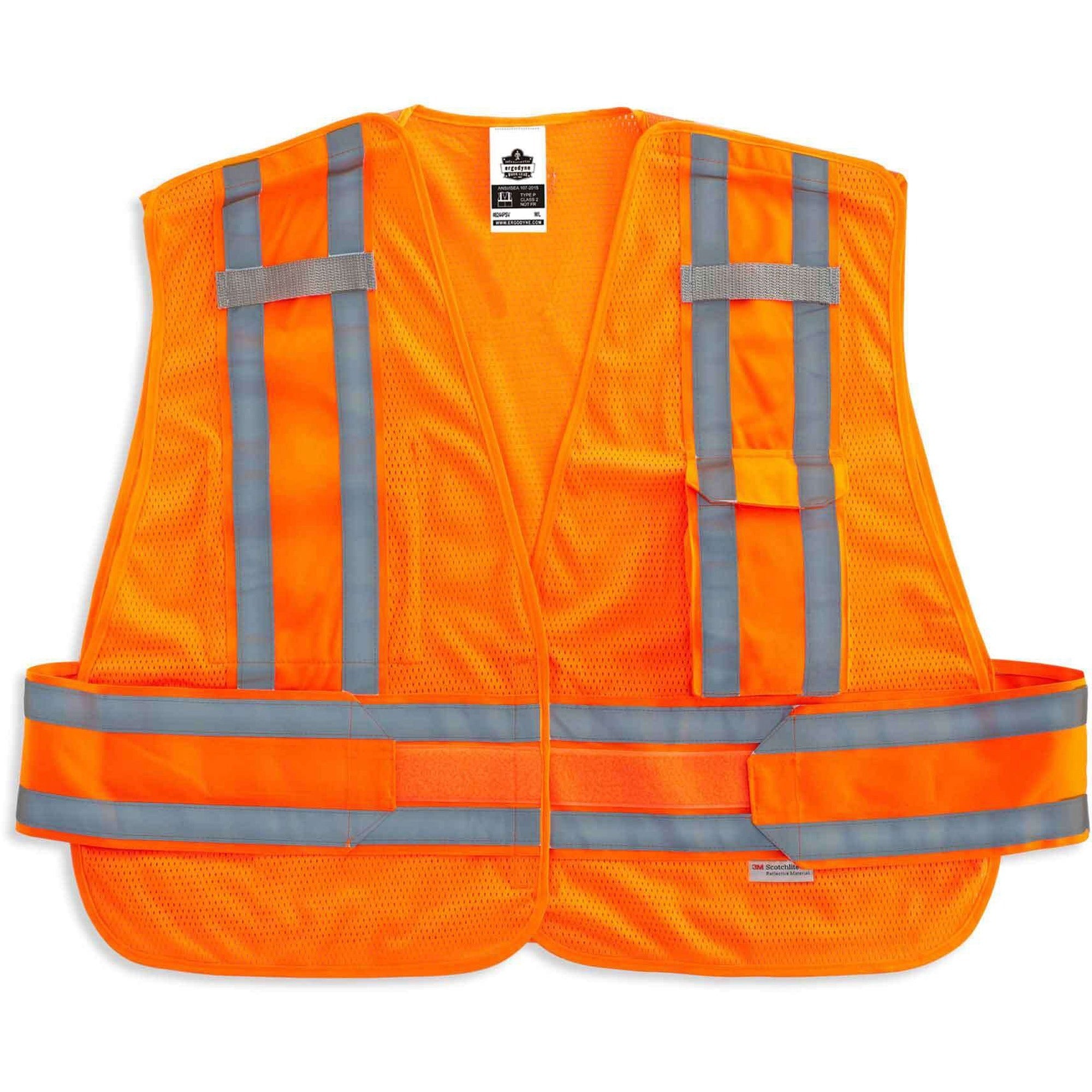 Ergodyne 8244PSV Type P Class 2 Expandable Public Safety Vest, Xtra Large/2-Xtra Large, Hook & Loop Closure, Orange, Adjustable, Reflective, Mic Tab, Pocket, Expandable Side, 1 Each