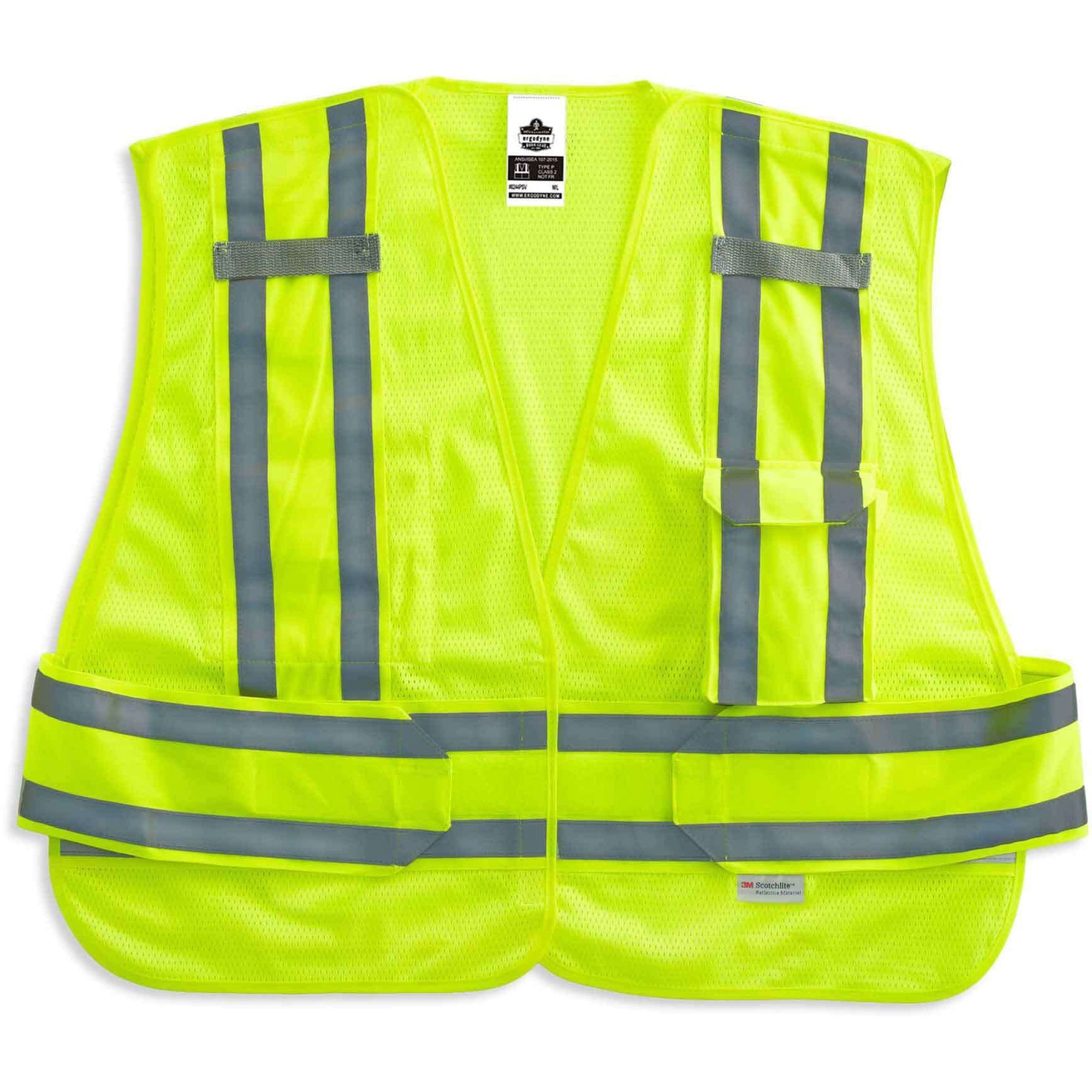 Ergodyne 8244PSV Type P Class 2 Expandable Public Safety Vest, 3-Xtra Large Plus, Hook & Loop Closure, Lime, Adjustable, Reflective, Mic Tab, Pocket, Expandable Side, 1 Each