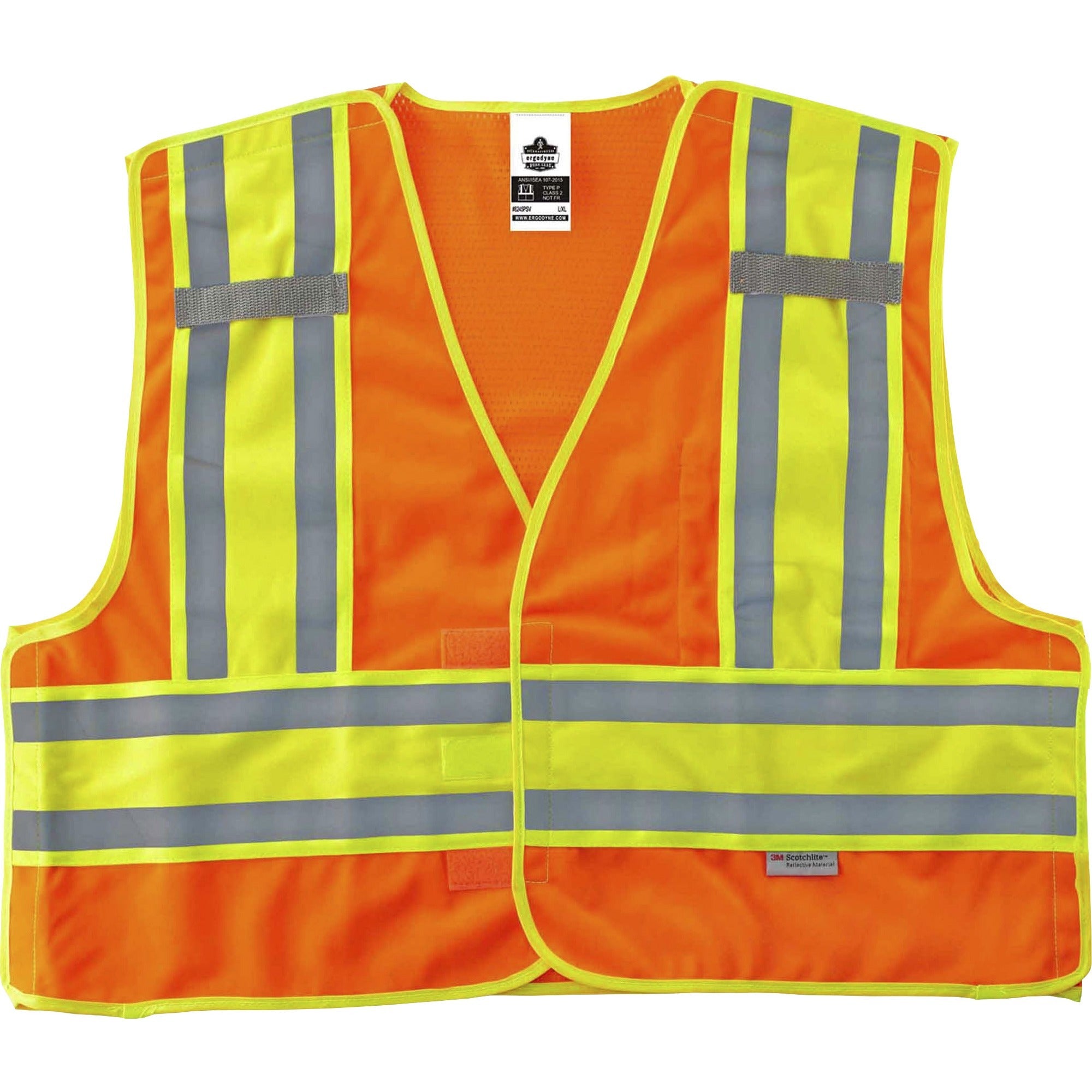 Ergodyne 8245PSV Type P Class 2 Public Safety Vest, Small/Medium, Hook & Loop Closure, Poly, Orange, Reflective, Pocket, Mic Tab, Two-tone, 1 Each
