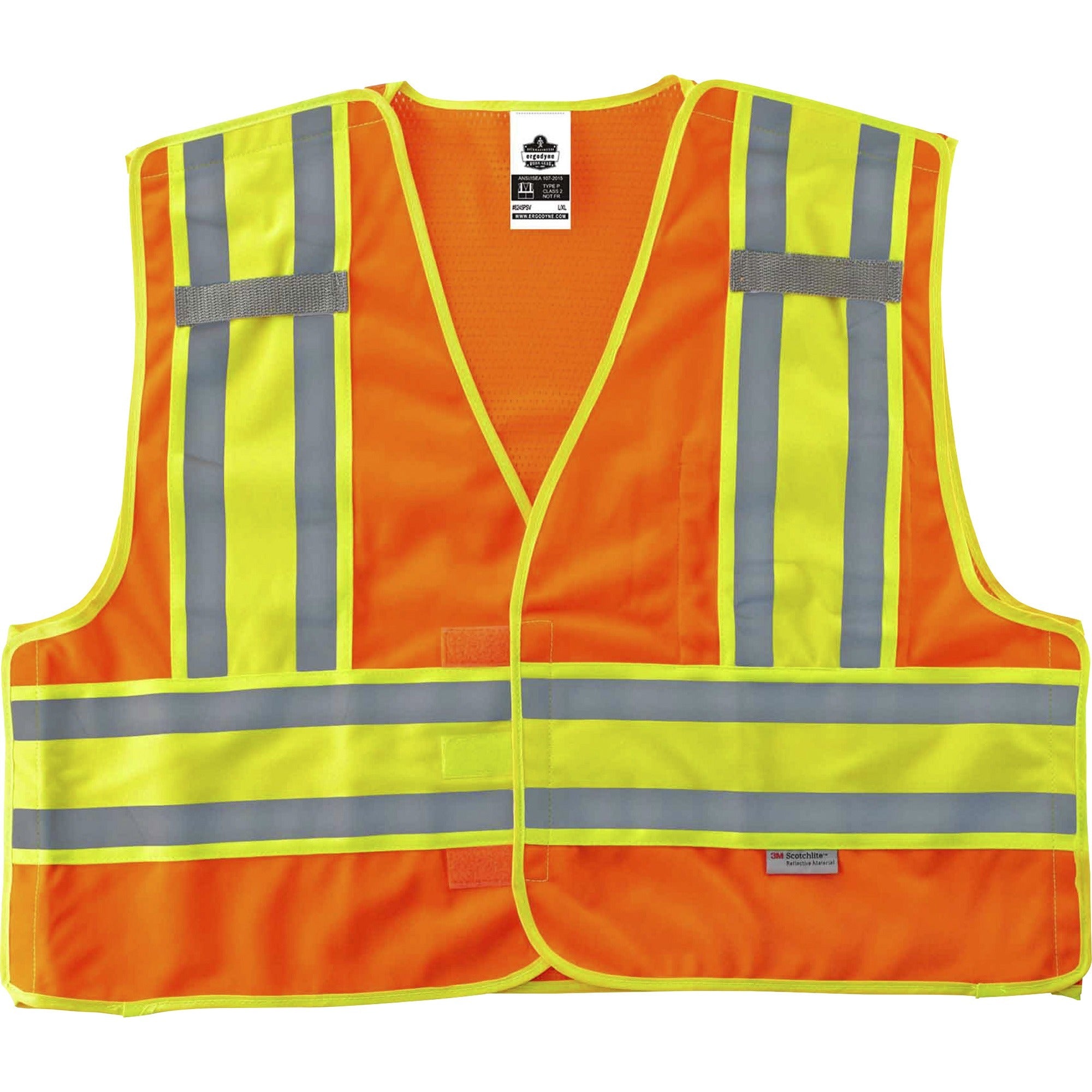 Ergodyne 8245PSV Type P Class 2 Public Safety Vest, Large/Extra Large, Hook & Loop Closure, Orange, Reflective, Pocket, Mic Tab, Two-tone, 1 Each