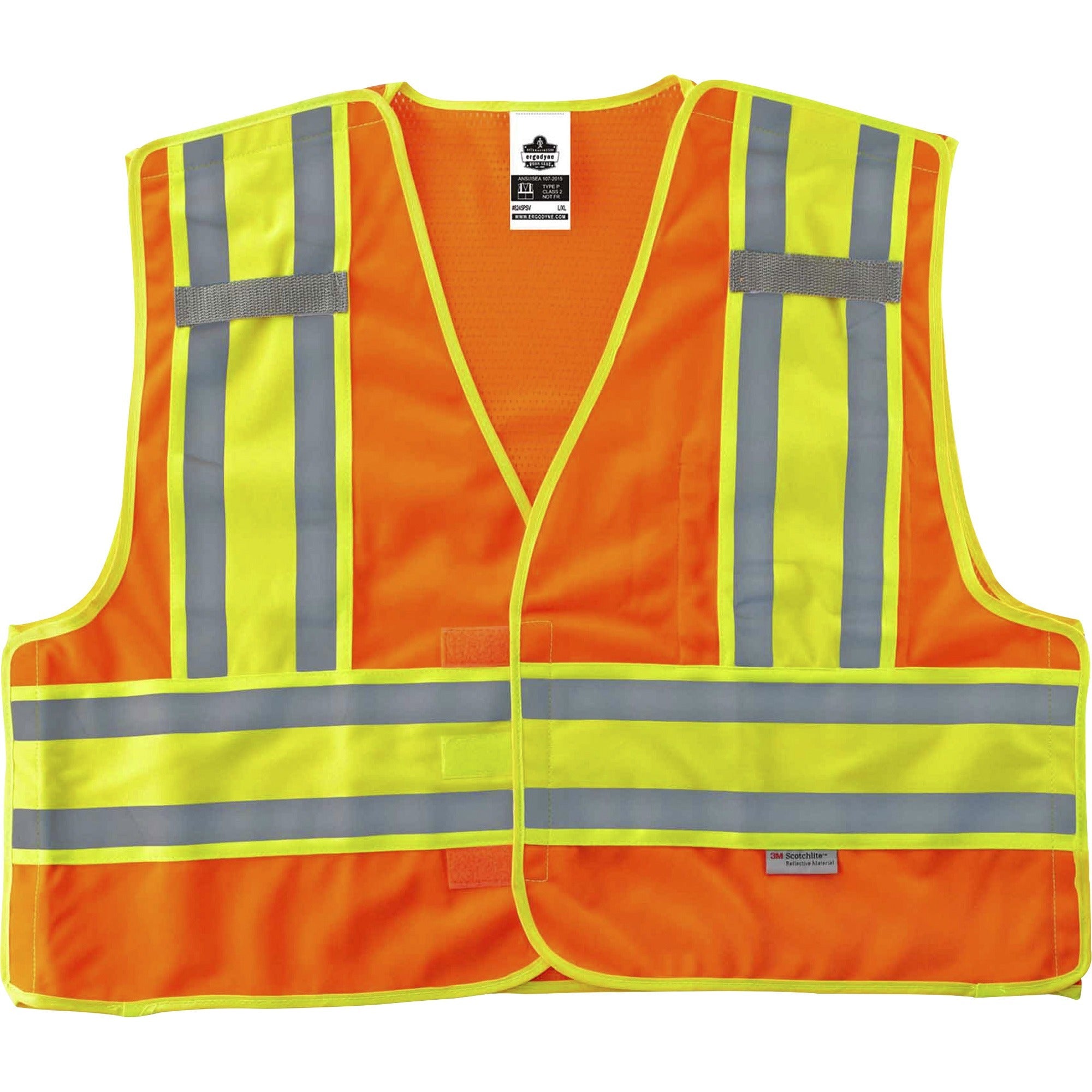 Ergodyne GloWear 8245PSV Type P Class 2 Public Safety Vest, 4XL/5XL, Hook & Loop Closure, Orange, Reflective, Pocket, Mic Tab, Two-tone, 1 Each