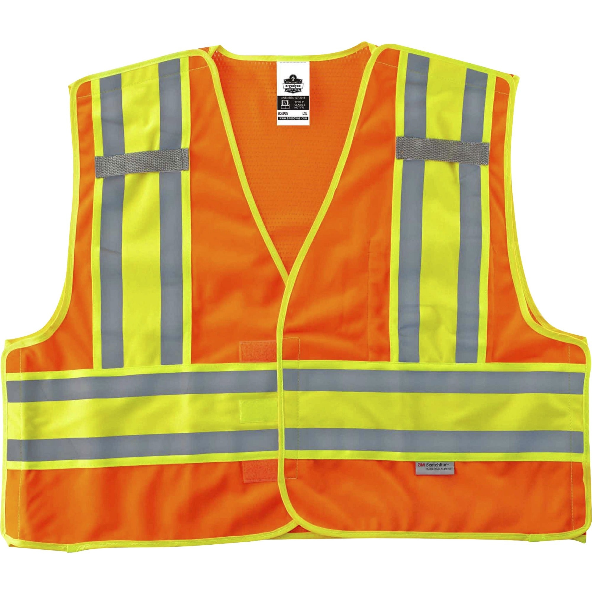 Ergodyne GloWear 8245PSV Type P Class 2 Public Safety Vest, 6-XL/7-XL, Hook & Loop Closure, Orange, Reflective, Pocket, Mic Tab, Two-tone, 1 Each