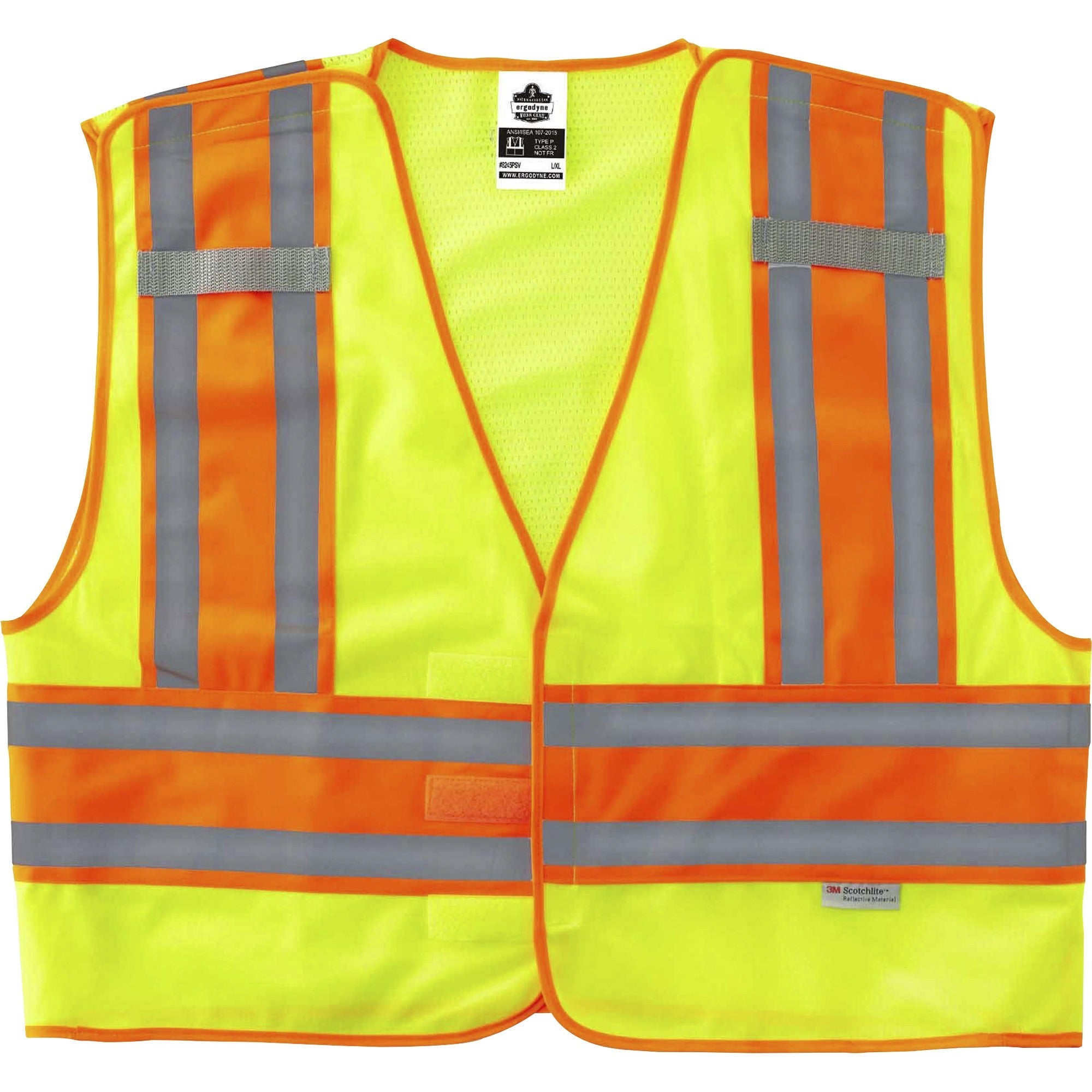 Ergodyne 8245PSV Type P Class 2 Public Safety Vest, Small/Medium, Hook & Loop Closure, Lime, Reflective, Pocket, Mic Tab, Two-tone, 1 Each
