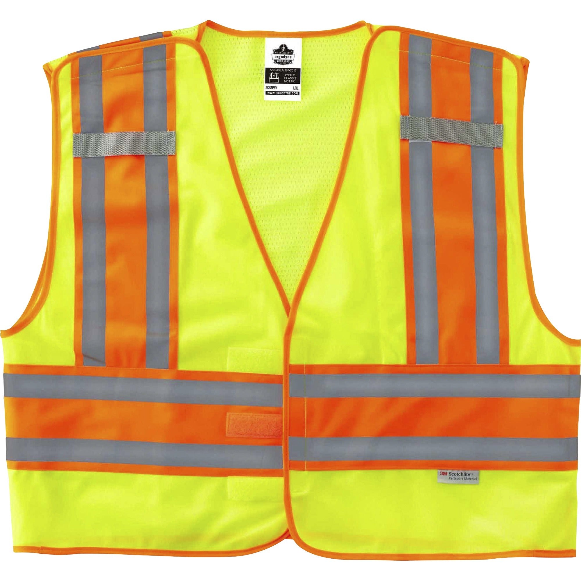 Ergodyne 8245PSV Type P Class 2 Public Safety Vest, 6-7X Large, Hook & Loop Closure, Lime, Reflective, Pocket, Mic Tab, Two-tone, 1 Each