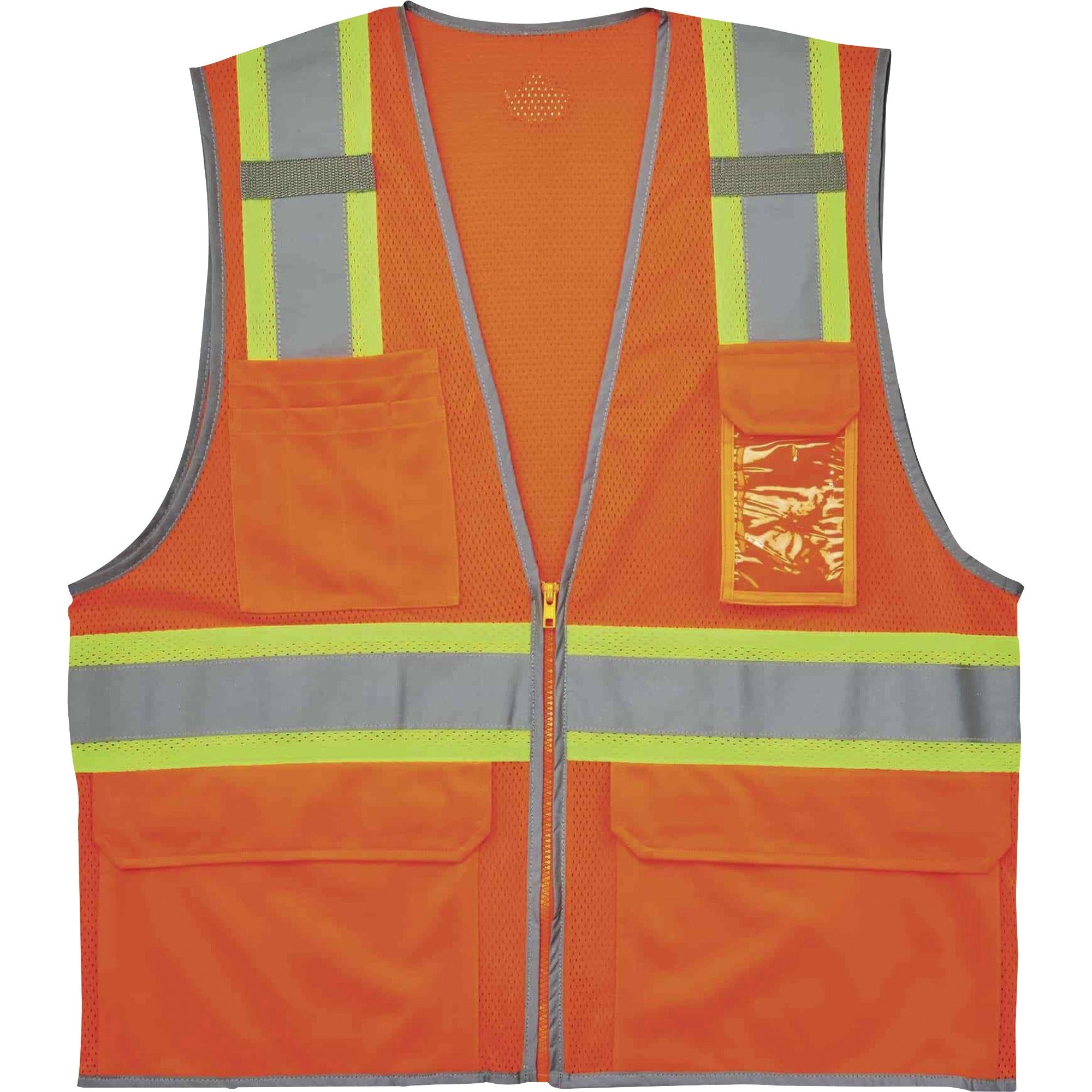Ergodyne 8246Z Two-Tone Mesh Vest, Type R Class 2, Small/Medium, Zipper Closure, Orange, Machine Washable, Mic Tab, Reflective Strip, Breathable, Lightweight, Badge Holder, Reflective Piping, High Visibility, 1 Each