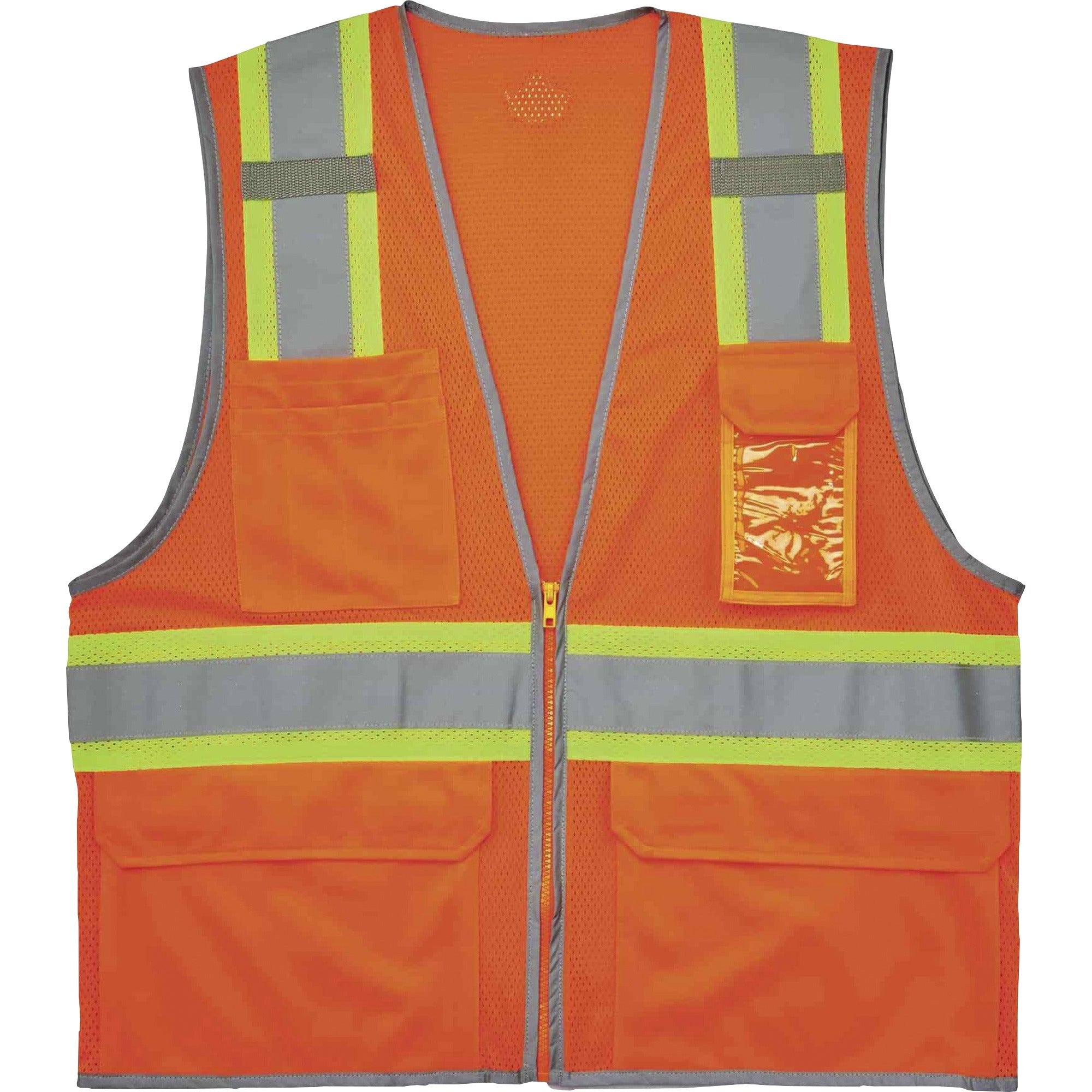 Ergodyne 8246Z Two-Tone Mesh Safety Vest, Type R Class 2, Large/Extra Large, Zipper Closure, Orange, Reflective Striping, Machine Washable, Breathable, Lightweight, Badge Holder, 1 Each