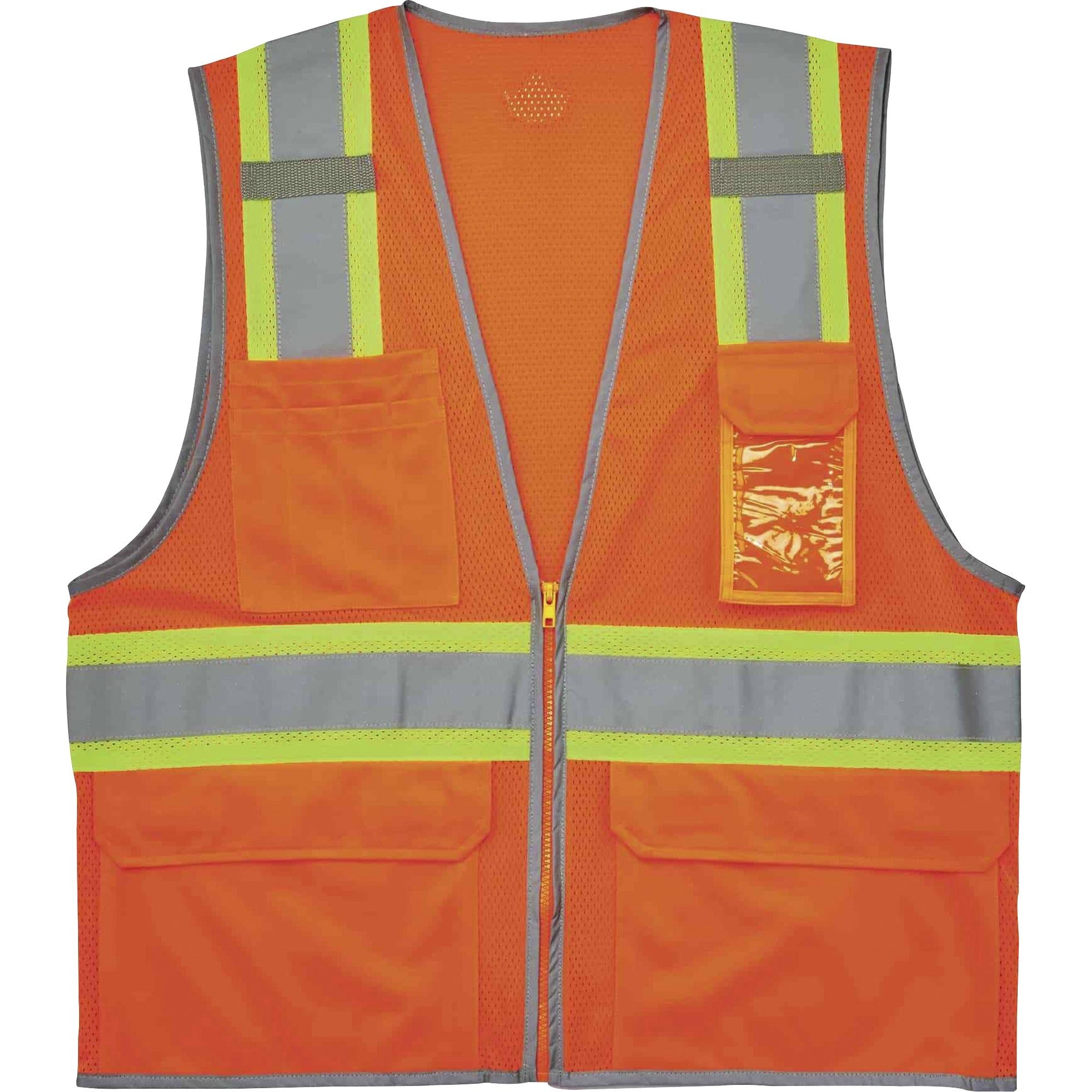 Ergodyne 8246Z Two-Tone Mesh Vest, Type R Class 2, 2XL/3XL, Zipper Closure, Orange, Machine Washable, Mic Tab, Reflective Strip, Breathable, Lightweight, Badge Holder, Reflective Piping, Interior Pocket, 1 Each