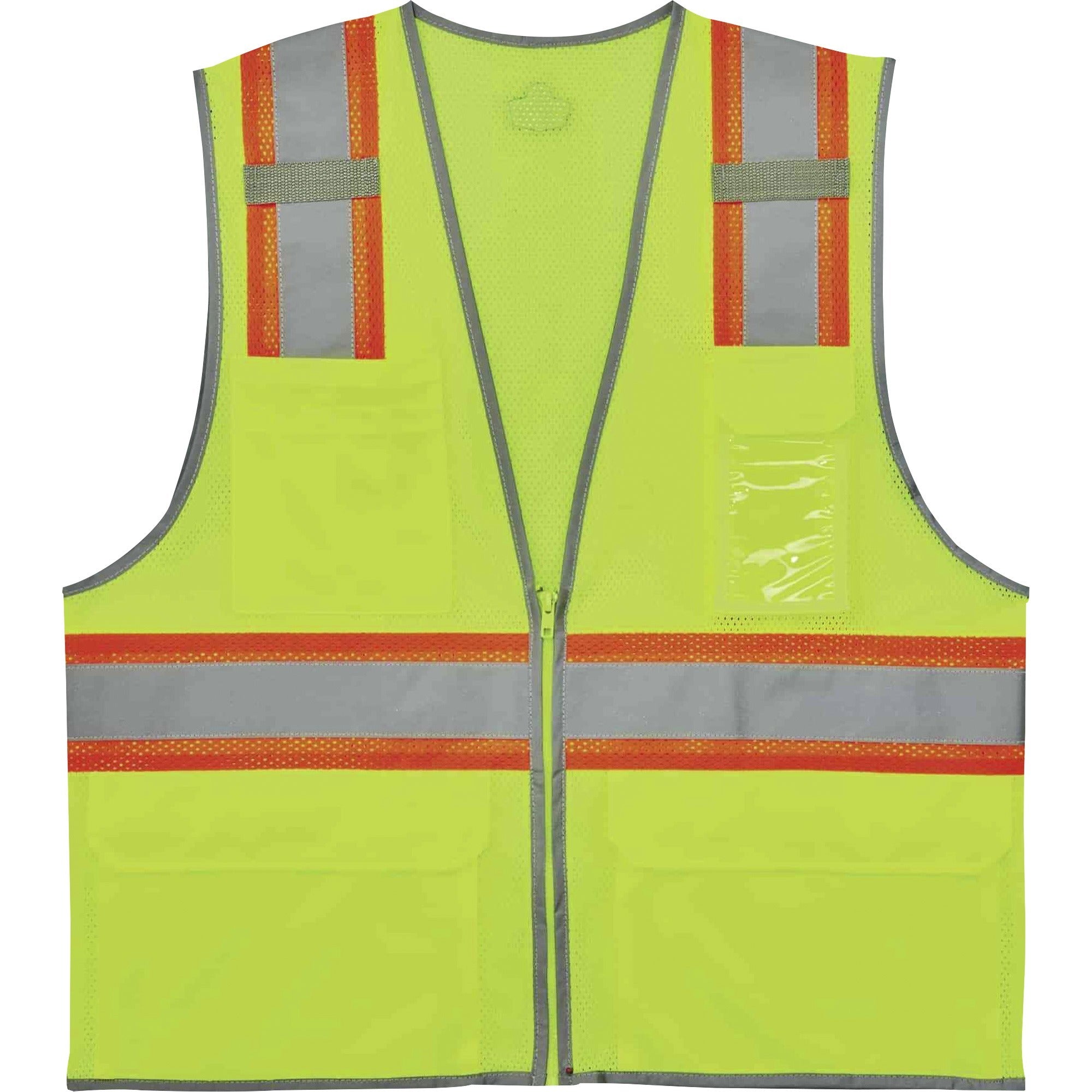 Ergodyne 8246Z Two-Tone Mesh Vest, Type R Class 2, Large/Extra Large, Zipper Closure, Lime, Machine Washable, Reflective Striping, Badge Holder, Mic Tab, Interior Pocket, 1 Each