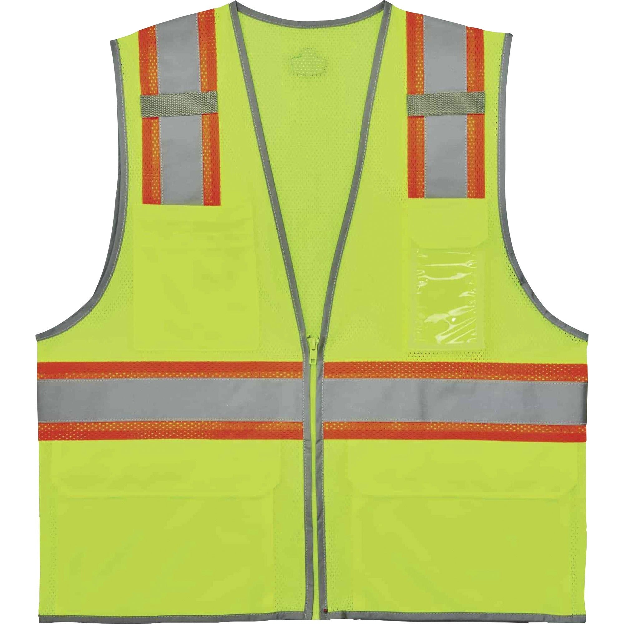 Ergodyne 8246Z Two-Tone Mesh Vest, Type R Class 2, 2XL/3XL, Zipper Closure, Lime, Machine Washable, Mic Tab, Reflective Strip, Breathable, Lightweight, Badge Holder, Interior Pocket, 1 Each