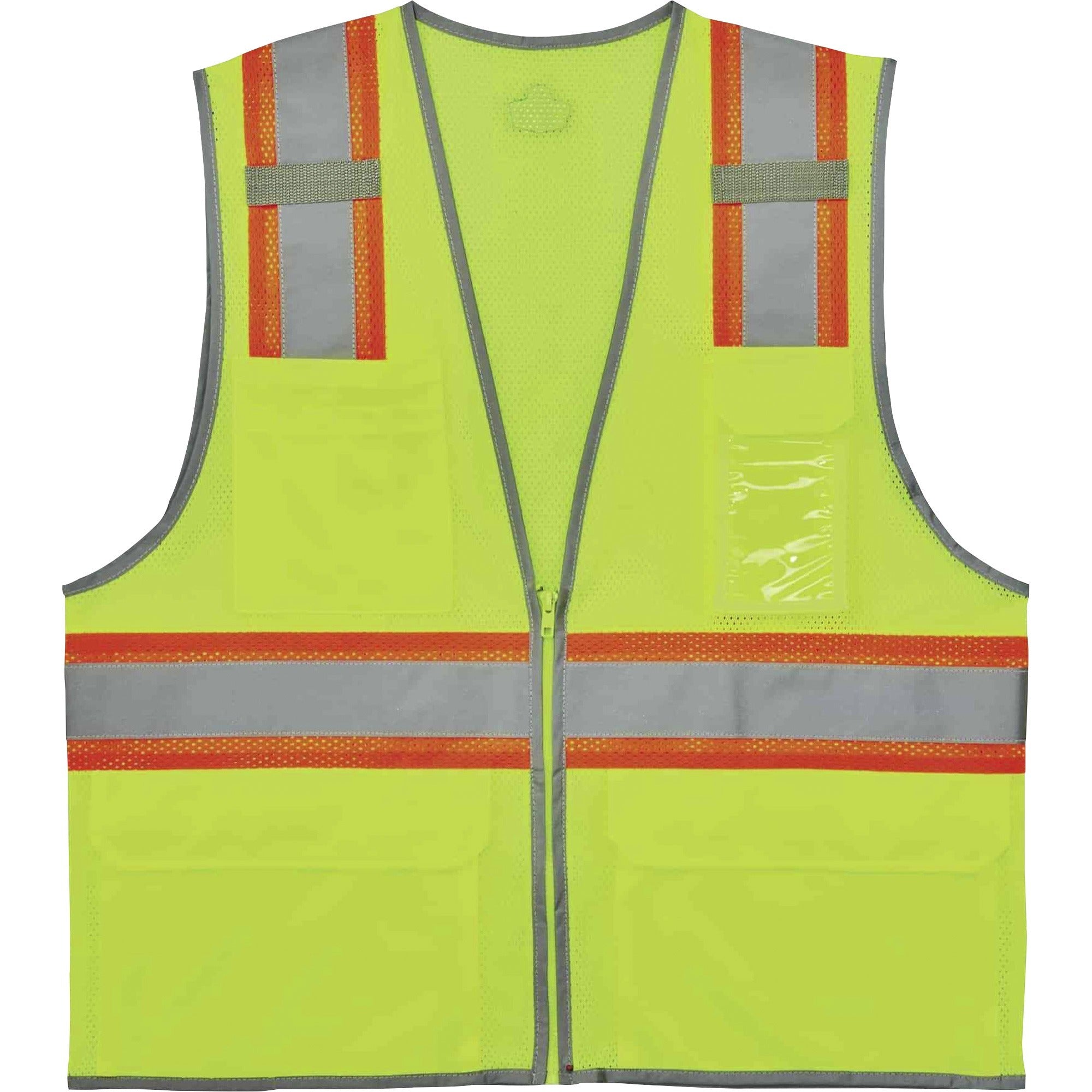 Ergodyne 8246Z Two-Tone Mesh Vest, Type R Class 2, 4XL/5XL, Zipper Closure, Lime, Machine Washable, Mic Tab, Reflective Strip, Breathable, Lightweight, Badge Holder, Reflective Piping, Interior Pocket, 1 Each