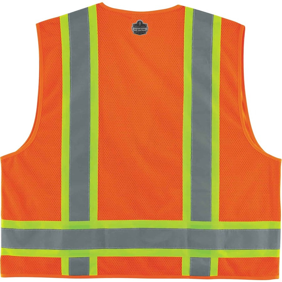 Ergodyne 8248Z Type R Class 2 Two-Tone Surveyors Vest, 4XL/5XL, Zipper Closure, Poly Mesh, Orange, Pocket, Mic Tab, Reflective, 1 Each