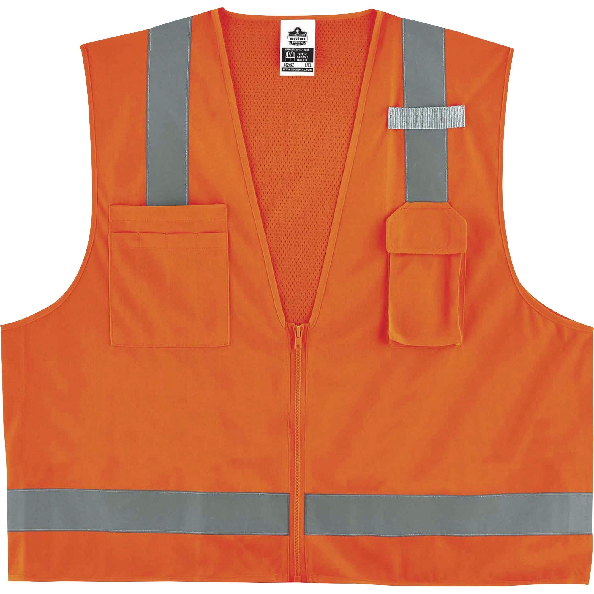 Ergodyne 8249Z Type R Class 2 Economy Surveyors Vest, Small/Medium, Zipper Closure, Orange, Polyester/Polyester Mesh, Reflective, High Visibility, Breathable, Lightweight, Multiple Pockets, 1 Each
