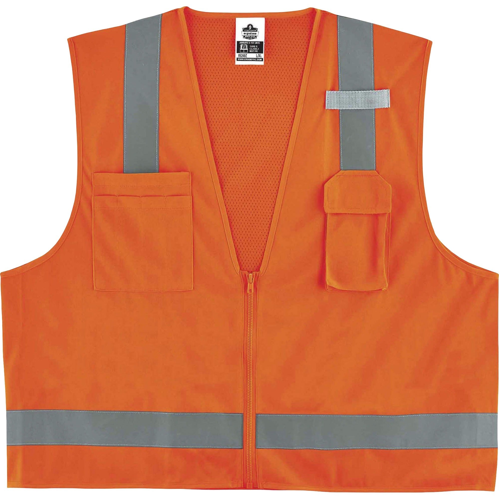 Ergodyne 8249Z Type R Class 2 Economy Surveyors Vest, 2XL/3XL, Zipper Closure, Polyester/Polyester Mesh, Orange, Reflective, High Visibility, Breathable, Lightweight, Chest Pocket, 1 Each