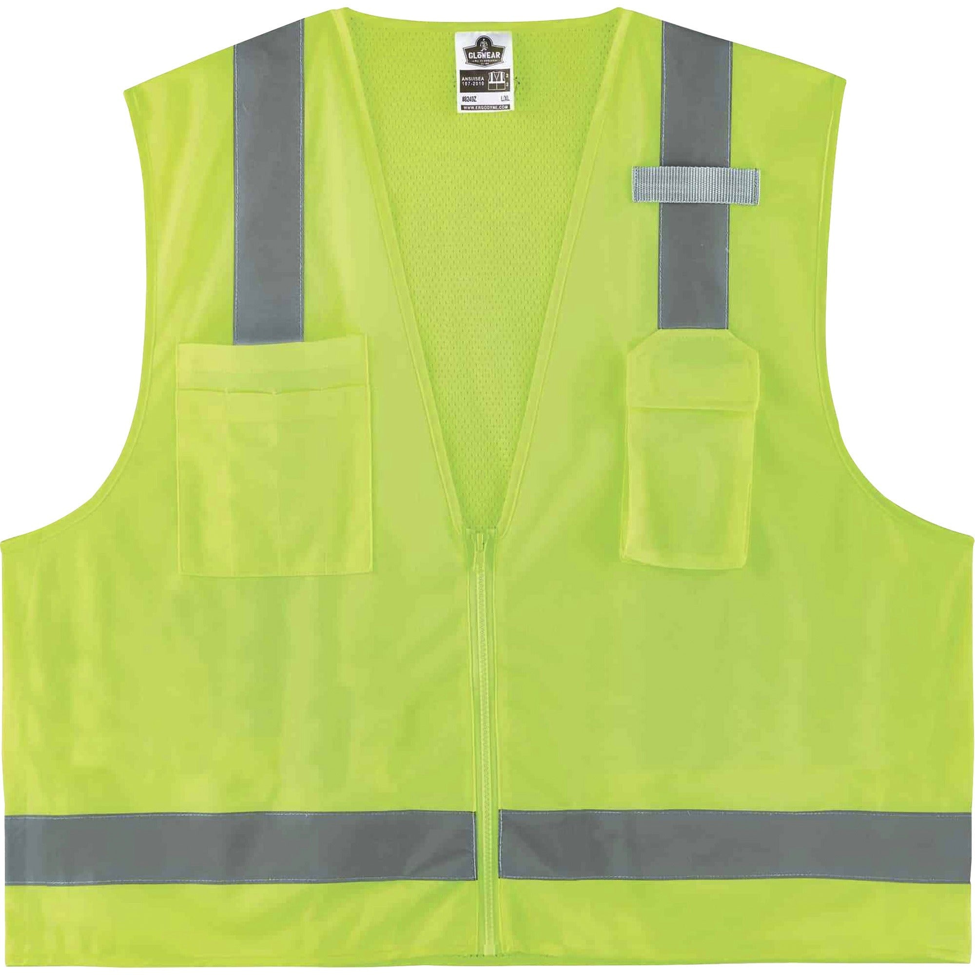 Ergodyne 8249Z Type R Class 2 Economy Surveyors Vest, Extra Small, Lime, Zipper Closure, Polyester/Polyester Mesh, Reflective, High Visibility, Breathable, Lightweight, Chest Pocket, 1 Each