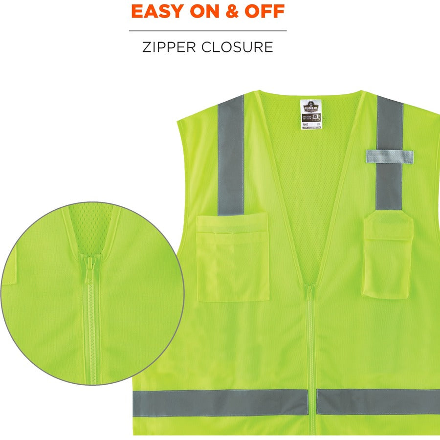 Ergodyne 8249Z Type R Class 2 Economy Surveyors Vest, Small/Medium, Lime, Zipper Closure, Polyester, Reflective, High Visibility, Breathable, Lightweight, 1 Each
