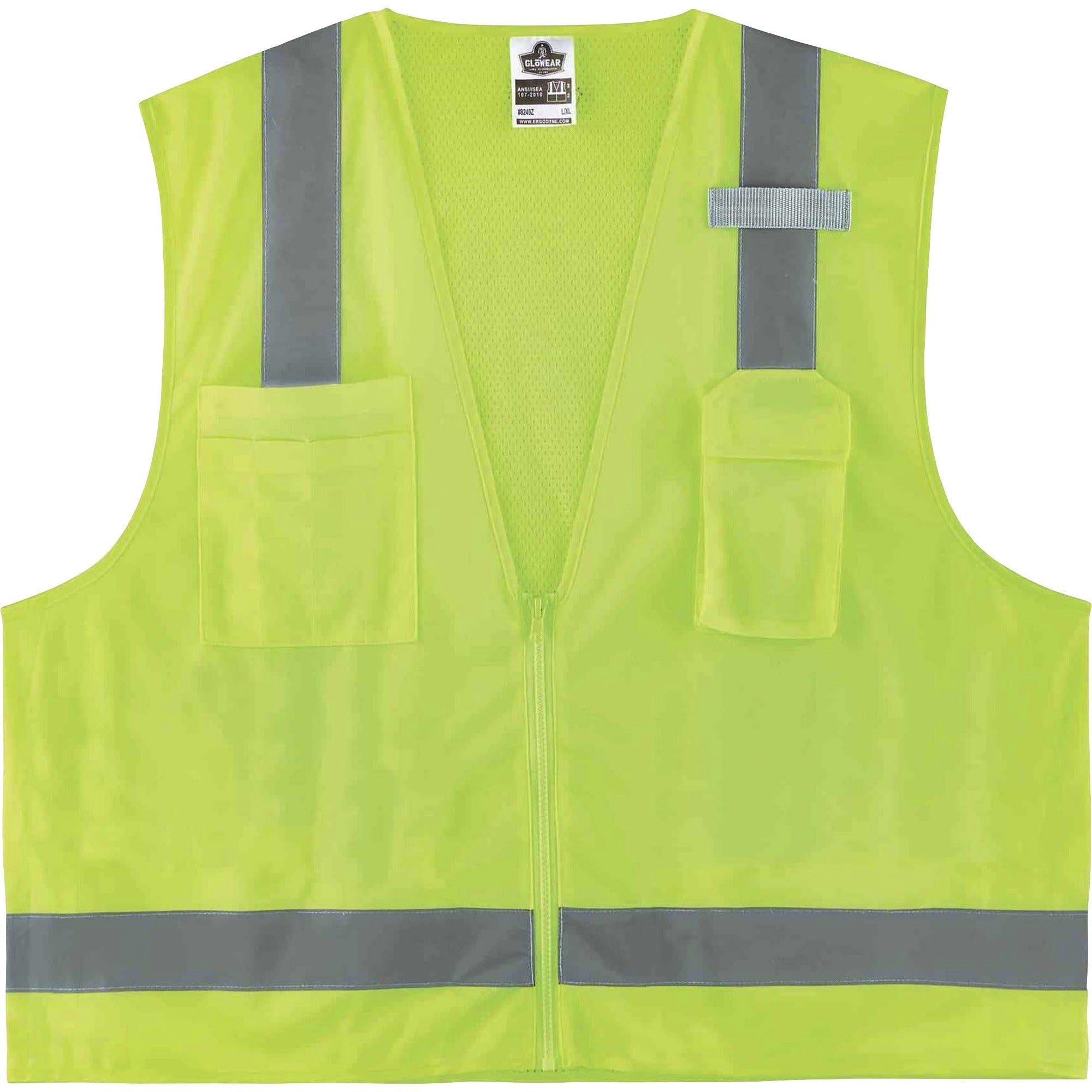 Ergodyne 8249Z Type R Class 2 Economy Surveyors Vest, Lime, Zipper Closure, Polyester/Polyester Mesh, Reflective, High Visibility, Breathable, Lightweight, 4XL/5XL, 1 Each