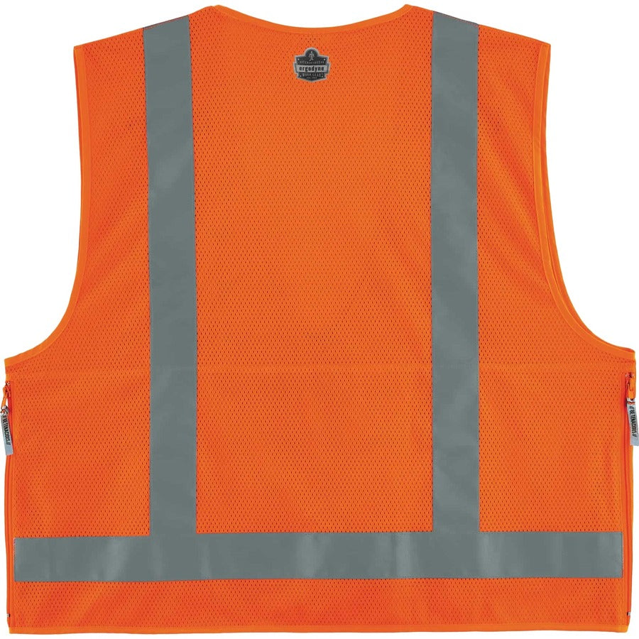 Ergodyne 8250Z Type R Class 2 Surveyors Vest, 4XL/5XL, Zipper Closure, Poly Mesh, Orange, Pocket, Mic Tab, Reflective, 1 Each
