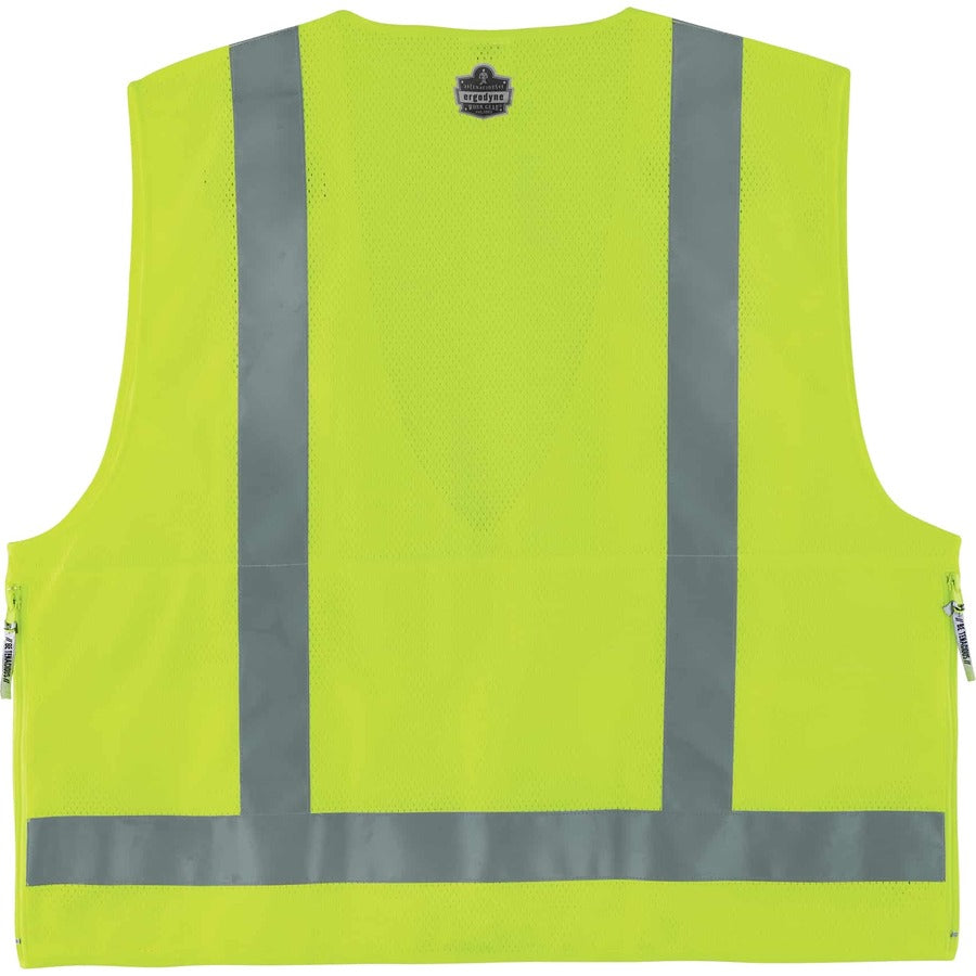 Ergodyne 8250Z Type R Class 2 Surveyors Vest, 4XL/5XL, Zipper Closure, Poly Mesh, Lime, Pocket, Mic Tab, Reflective, 1 Each