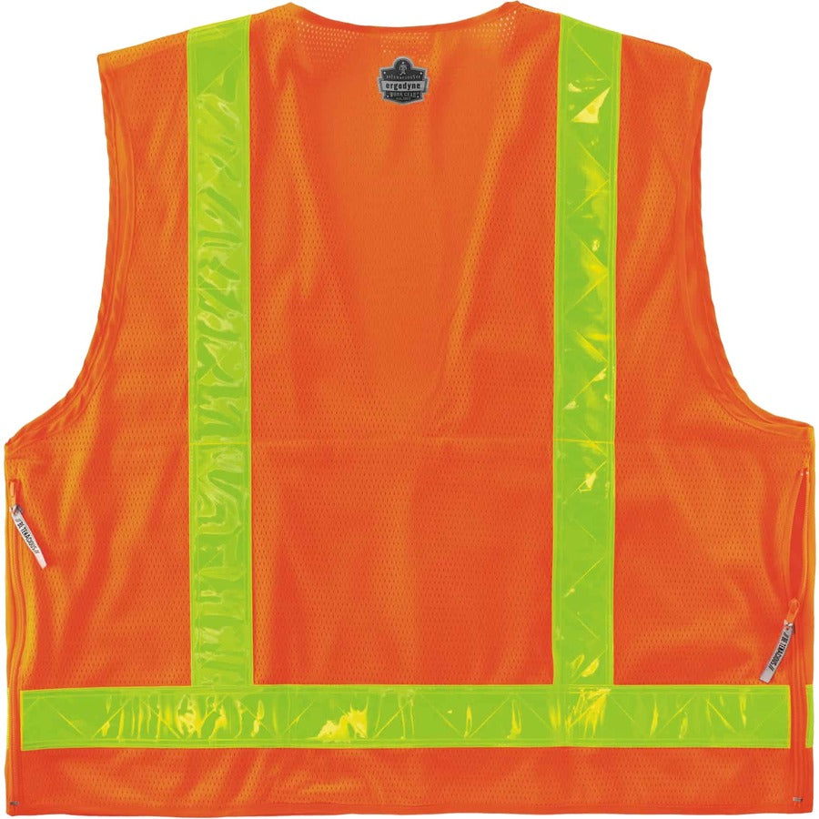 Ergodyne 8250ZHG Type R Class 2 Hi-Gloss Surveyors Vest, Small/Medium, Zipper Closure, Poly Mesh, Orange, Pocket, Mic Tab, Reflective, 1 Each