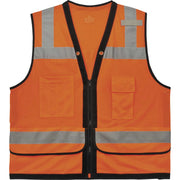 Ergodyne 8253HDZ Type R Class 2 Heavy-Duty Mesh Surveyors Vest, Small/Medium, Zipper Closure, Polyester Mesh, Orange, Pocket, Mic Tab, Reflective, Breathable, Heavy Duty, 1 Each