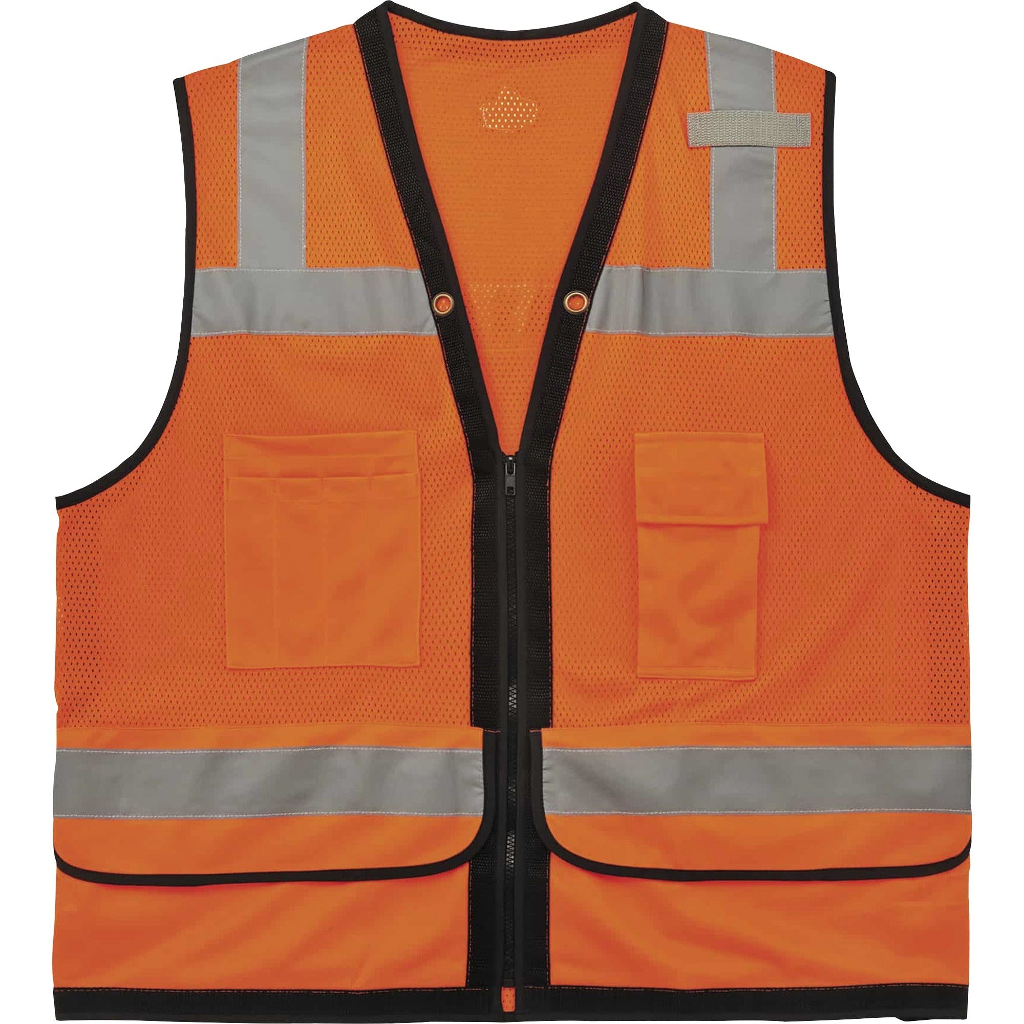 Ergodyne 8253HDZ Type R Class 2 Heavy-Duty Mesh Surveyors Vest, 4XL/5XL, Zipper Closure, Polyester Mesh, Orange, Pocket, Mic Tab, Reflective, Breathable, Heavy Duty, 1 Each