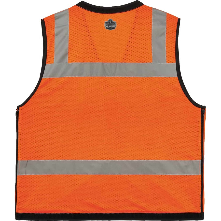 Ergodyne 8253HDZ Type R Class 2 Heavy-Duty Mesh Surveyors Vest, 4XL/5XL, Zipper Closure, Polyester Mesh, Orange, Pocket, Mic Tab, Reflective, Breathable, Heavy Duty, 1 Each