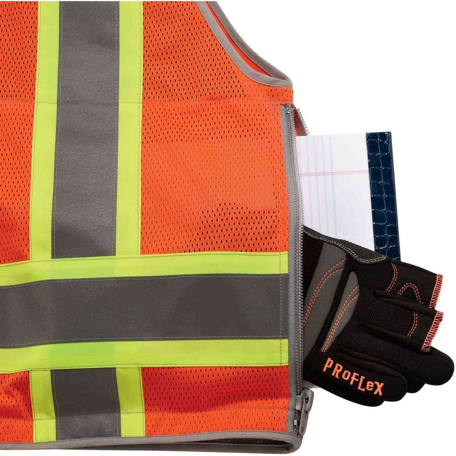 Ergodyne 8254HDZ Type R Class 2 Heavy-Duty Surveyors Vest, Small/Medium, Zipper Closure, Polyester Mesh, Orange, Pocket, Mic Tab, Reflective, Rugged, 1 Each