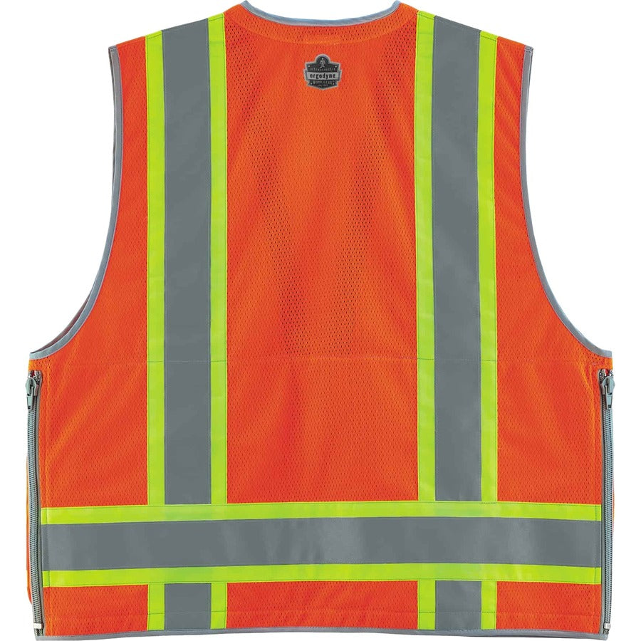 Ergodyne 8254HDZ Type R Class 2 Heavy-Duty Surveyors Vest, 2XL/3XL, Zipper Closure, Polyester Mesh, Orange, Pocket, Mic Tab, Reflective, Heavy Duty, Rugged, 1 Each