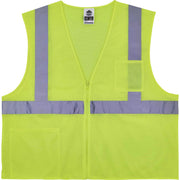 Ergodyne 8256Z Treated Polyester Hi-Vis Class 2 Vest, Large/Extra Large, Zipper Closure, Lime, Machine Washable, Breathable, Durable, Flame Resistant, Reflective Strip, Interior Pocket, 1 Each