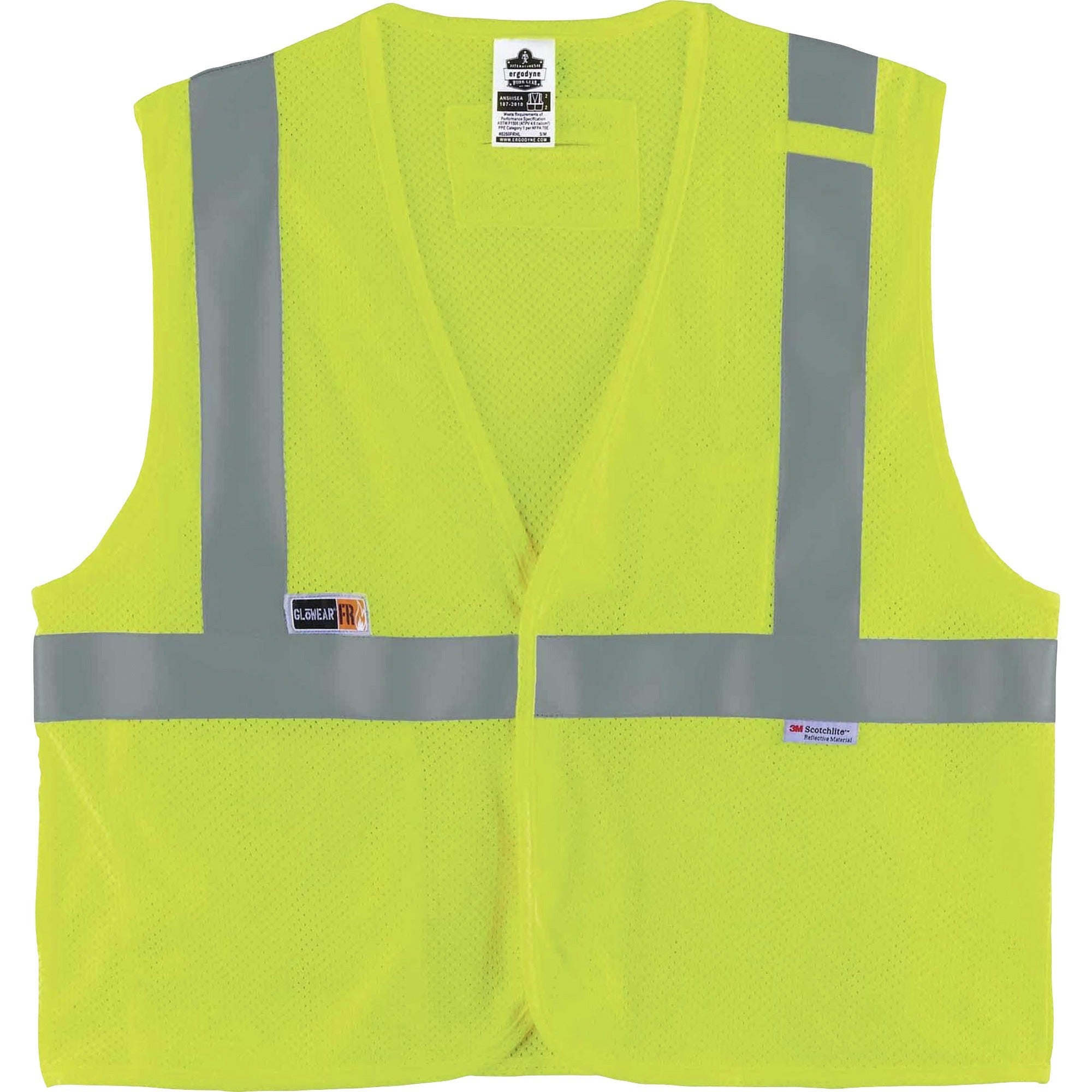 Ergodyne GloWear 8260FRHL Type R Class 2 Flame-Resistant Modacrylic Vest, Large/Extra Large, Lime, Hook & Loop Closure, Reflective Strip, Interior Pocket, Pen Slot, Mic Tab, 1 Each