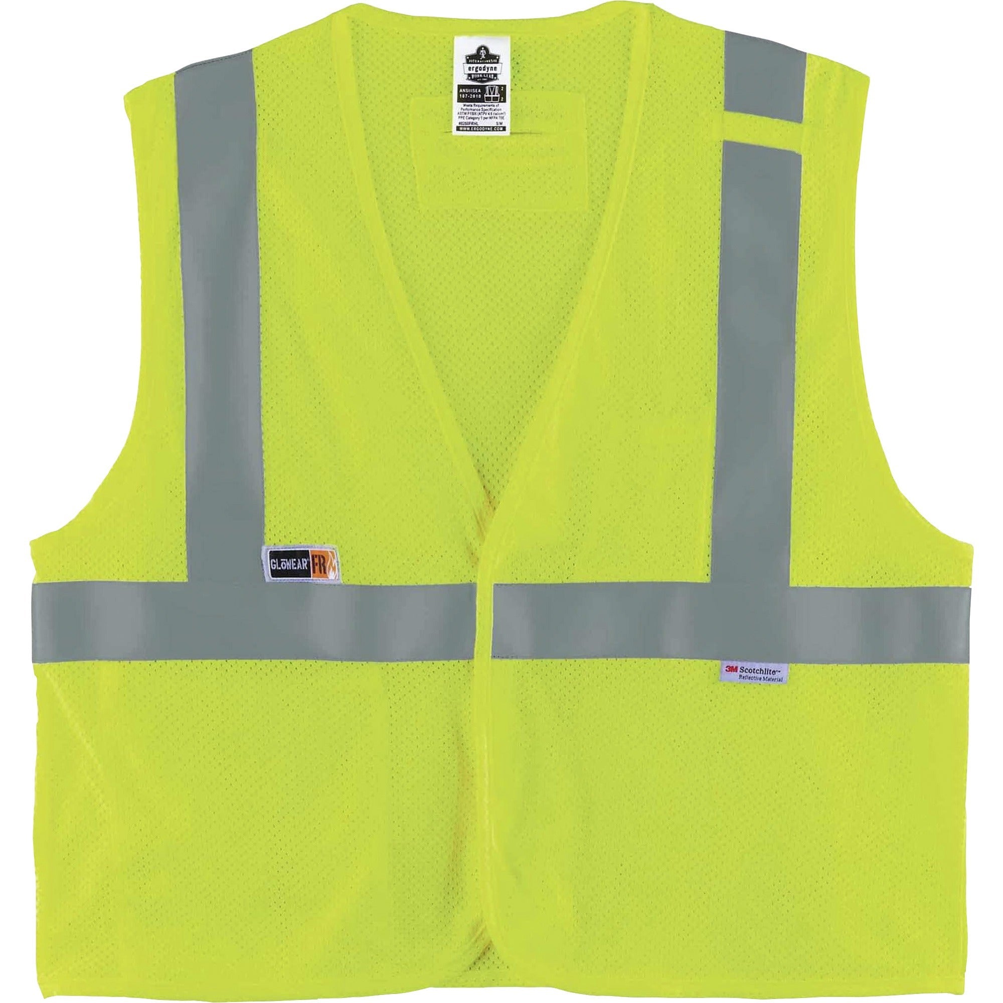 Ergodyne GloWear 8260FRHL Type R Class 2 Flame-Resistant Modacrylic Vest, 4XL/5XL, Lime, Hook & Loop Closure, Mic Tab, Reflective Strip, Interior Pocket, Pen Slot, Breathable, 1 Each