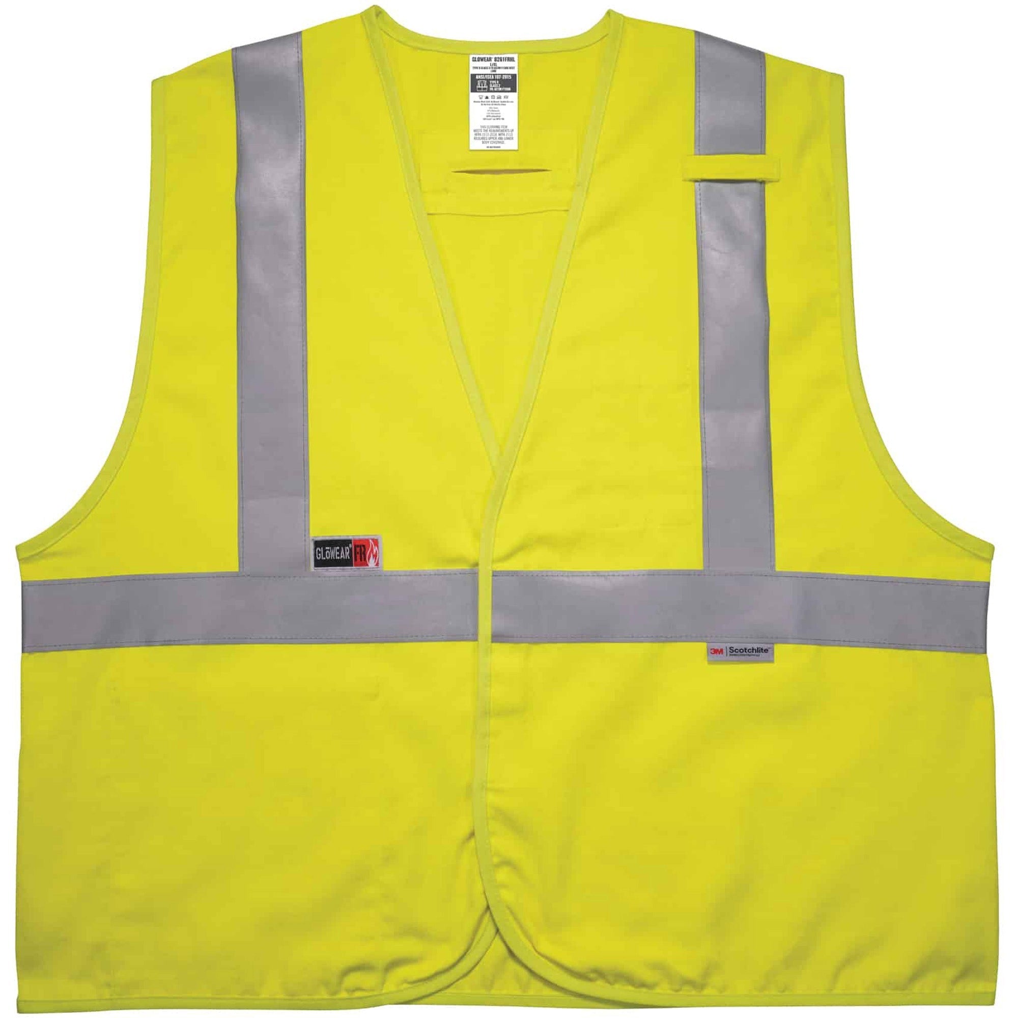 Ergodyne 8261FRHL Hi-Vis FR Safety Vest, Class 2, Dual Compliant, Small/Medium, Hook & Loop Closure, Modacrylic, Lime, Reflective, Breathable, Machine Washable, 1 Each