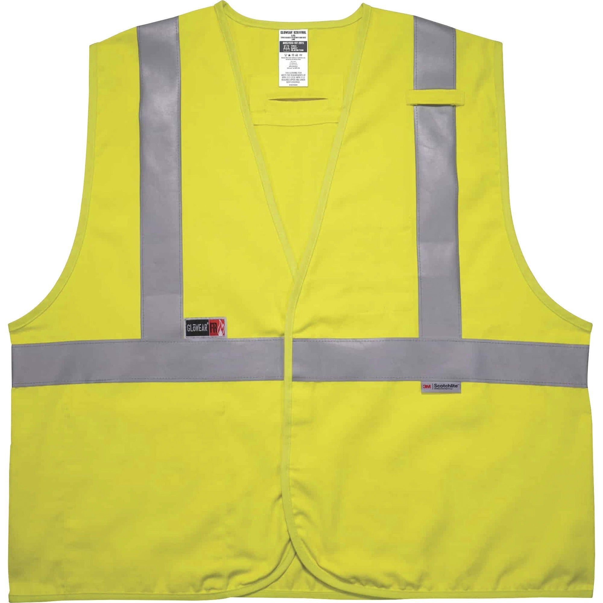 Ergodyne 8261FRHL Hi-Vis FR Safety Vest, Class 2, Dual Compliant, 2XL/3XL, Modacrylic, Lime, Hook & Loop Closure, Reflective, Machine Washable, Breathable, Interior Pocket, 1 Each