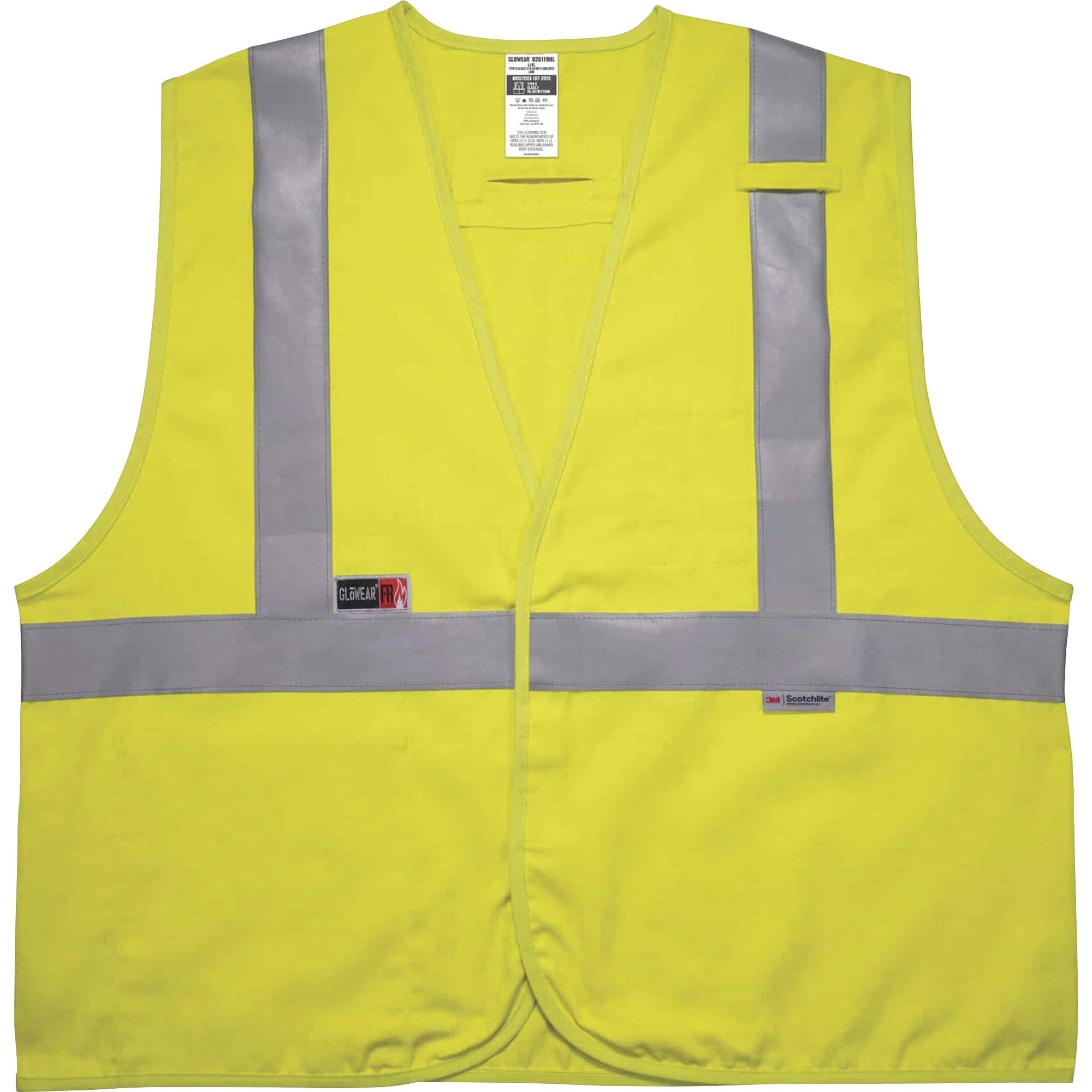 Ergodyne 8261FRHL Hi-Vis FR Safety Vest, Class 2, Dual Compliant, 4XL/5XL, Lime, Modacrylic, Hook & Loop Closure, Reflective, Machine Washable, 1 Each
