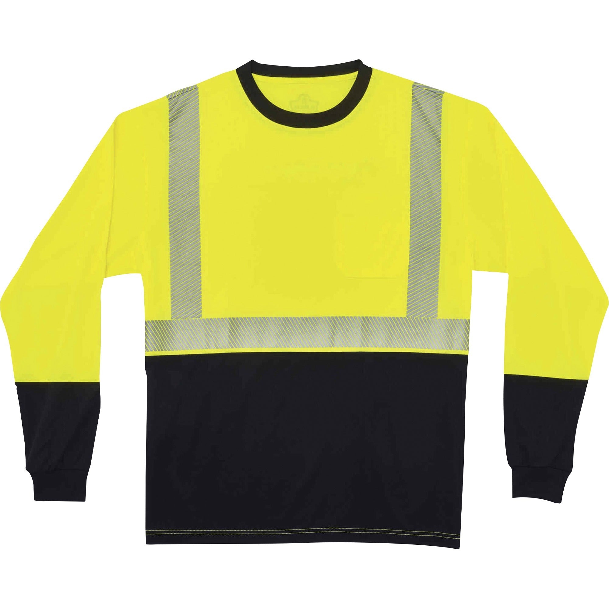Ergodyne 8281BK Type R Class 2 Hi-Vis Long Sleeve T-Shirt, Large, Polyester, Lime/Black, 1 Each