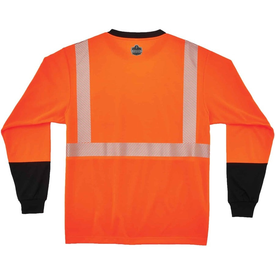 Ergodyne 8281BK Type R Class 2 Long Sleeve T-Shirt, Medium, Polyester, Orange/Black, 1 Each
