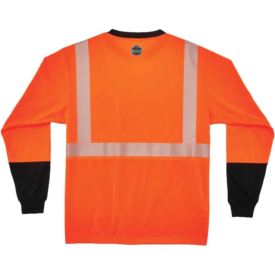Ergodyne 8281BK Type R Class 2 Long Sleeve T-Shirt, 5XL, Polyester, Orange/Black, 1 Each
