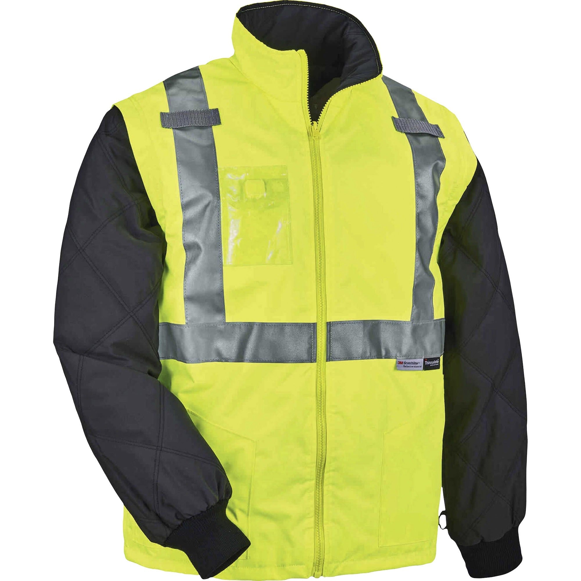 Ergodyne 8287 Type R Class 2 Hi-Vis Jacket with Removable Sleeves, Medium, Lime, Zipper Closure, Polyurethane, Machine Washable, Wind and Water Resistant, Reflective, Badge Holder, 1 Each