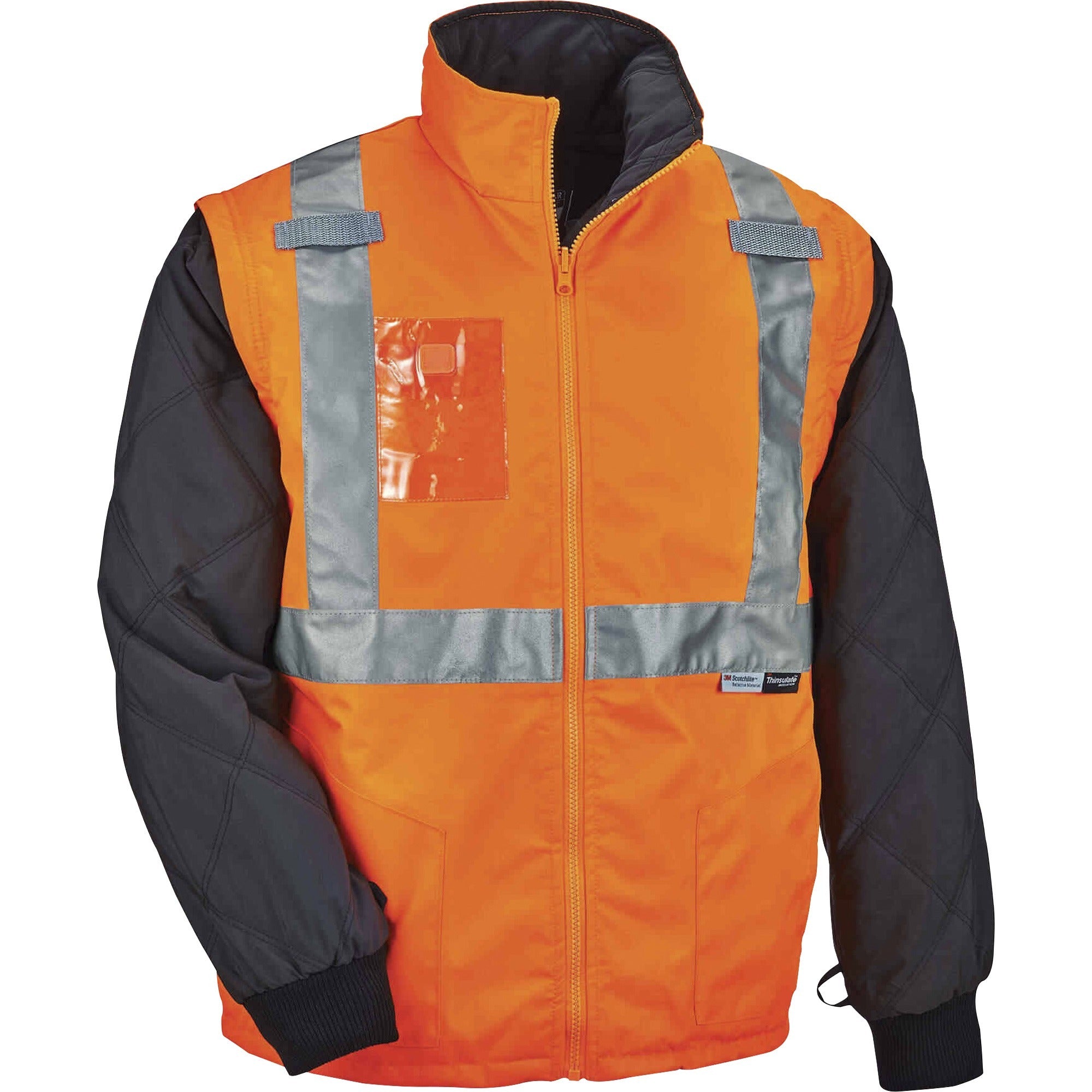 Ergodyne 8287 Type R Class 2 Hi-Vis Jacket with Removable Sleeves, Extra Large, Orange, Zipper Closure, Polyurethane, Machine Washable, Wind and Water Resistant, Reflective, Durable, 1 Each