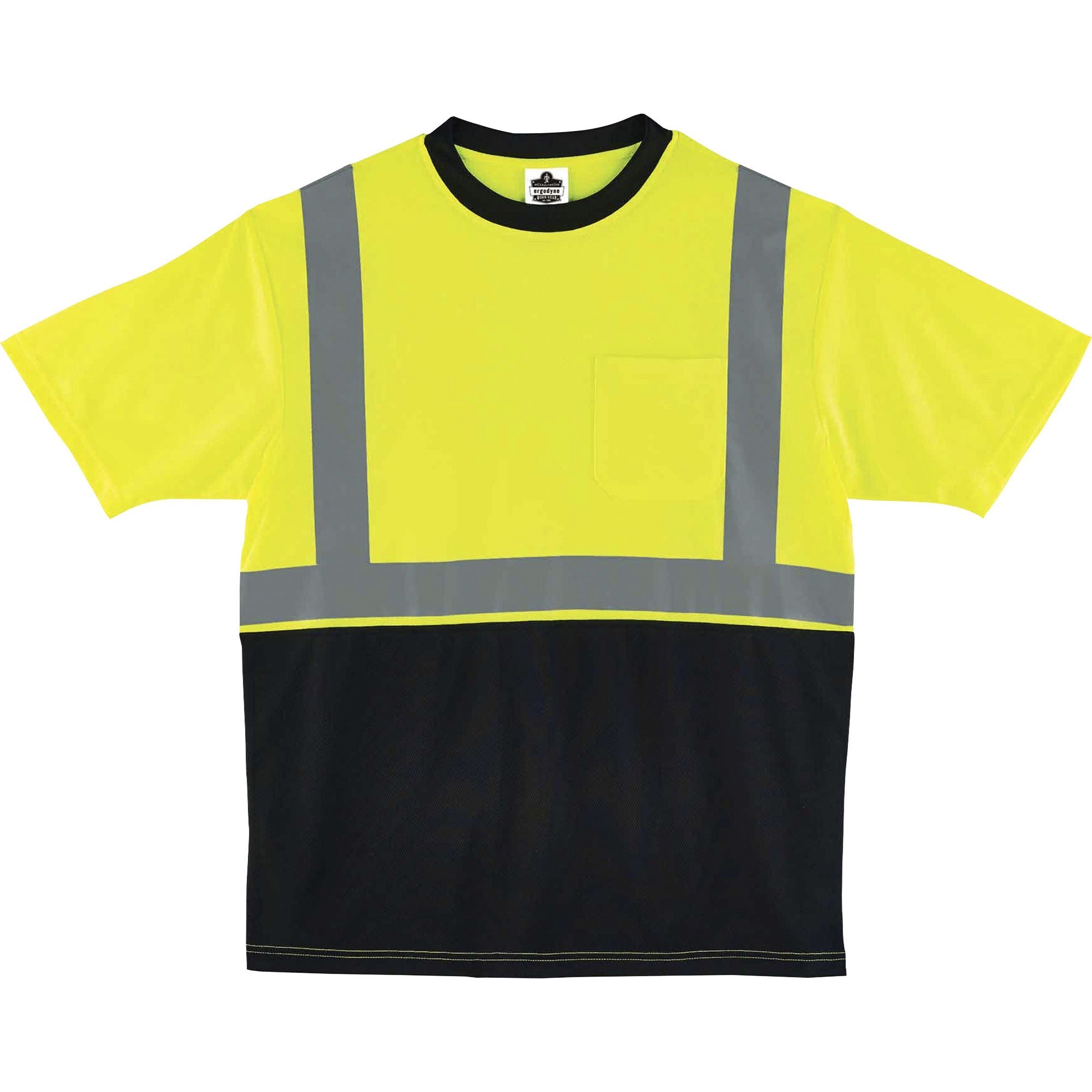 Ergodyne 8289BK Type R Class 2 Hi-Vis T-Shirt, 2XL, Lime/Black, Polyester, Breathable, Moisture Wicking, UV Resistant, Lightweight, Front Pocket, 1 Each