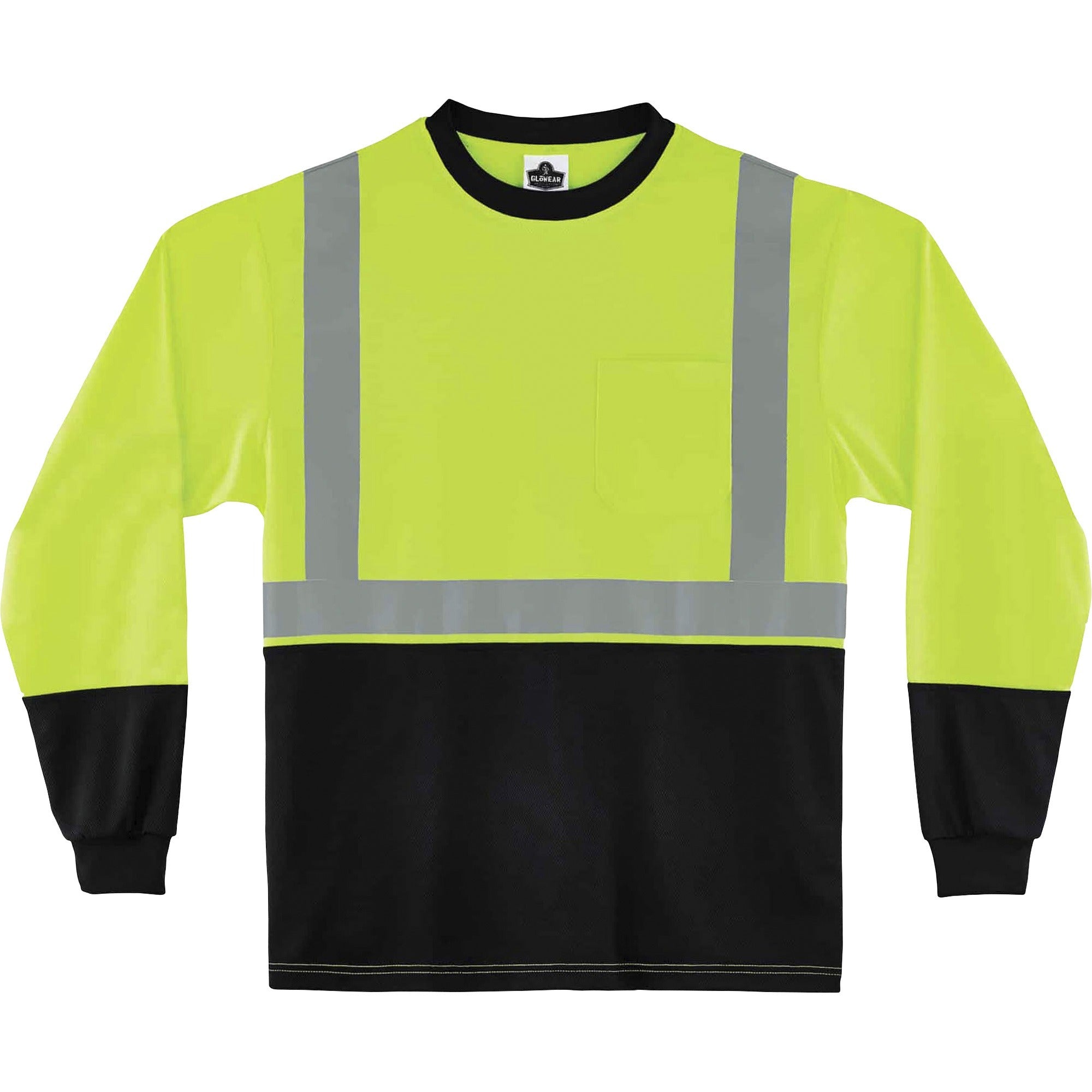 Ergodyne 8281BK Type R Class 2 High-Visibility Long Sleeve T-Shirt, Small, Lime/Black, Polyester, 1 Each