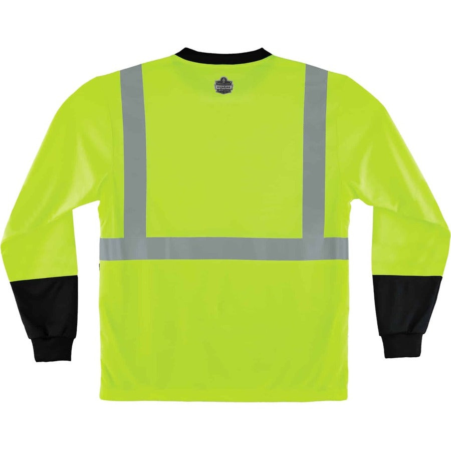 Ergodyne 8281BK Type R Class 2 High-Visibility Long Sleeve T-Shirt, Small, Lime/Black, Polyester, 1 Each