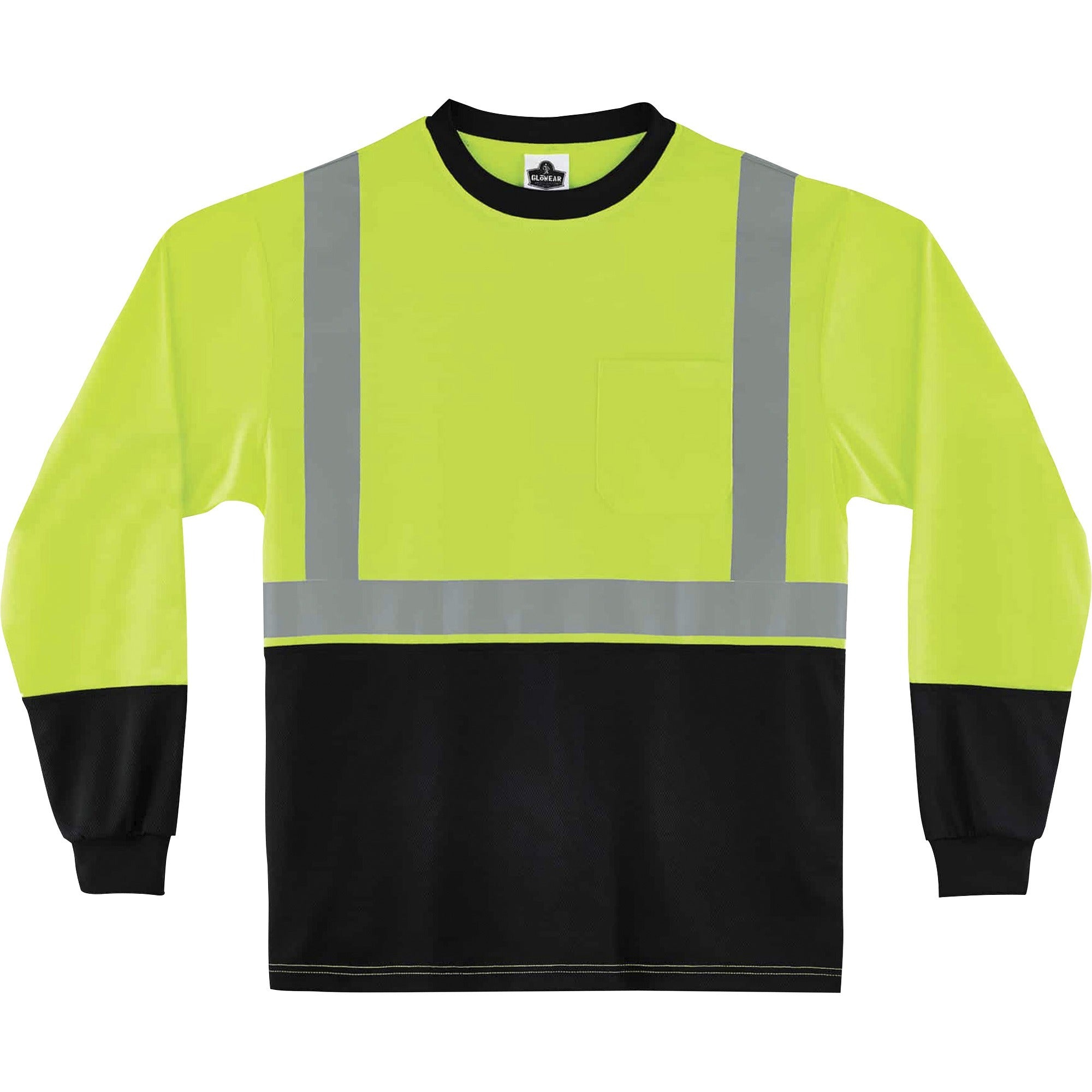 Ergodyne 8281BK Type R Class 2 High-Visibility Long Sleeve T-Shirt, 2XL, Lime/Black, Polyester, 1 Each