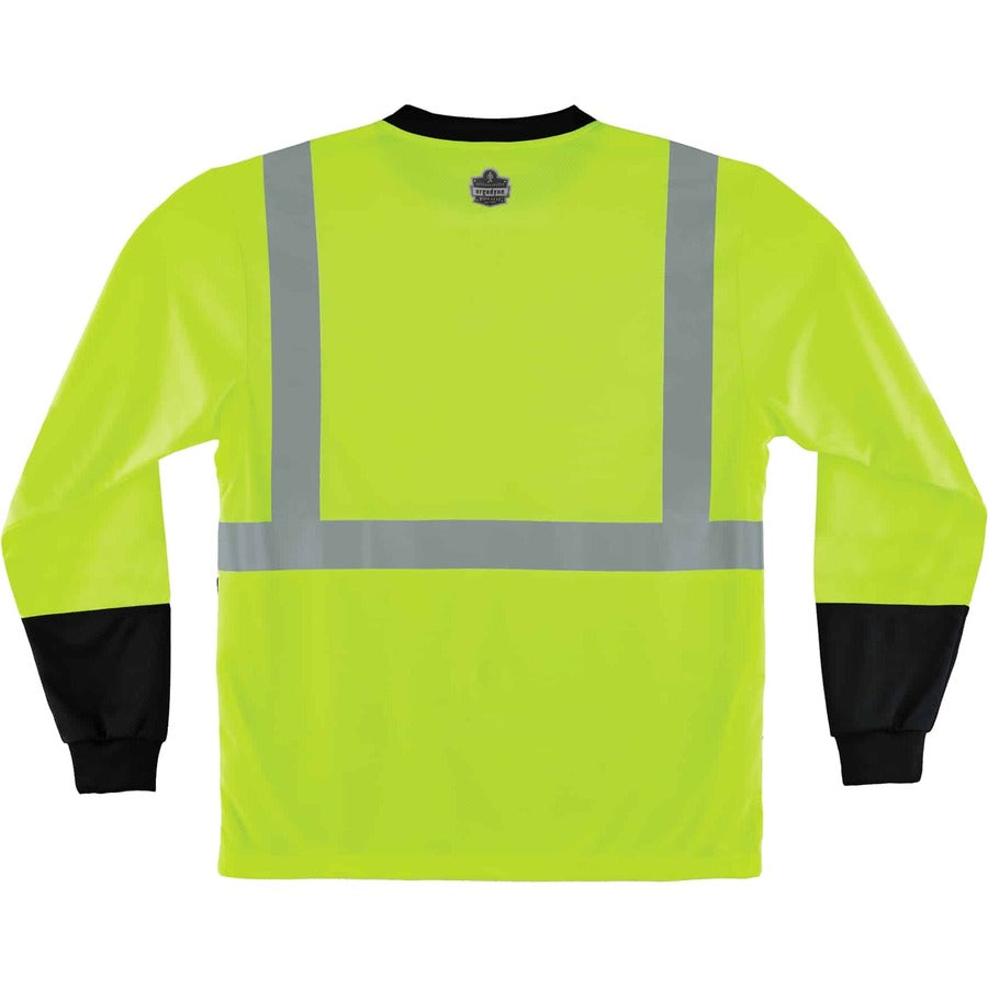 Ergodyne 8281BK Type R Class 2 High-Visibility Long Sleeve T-Shirt, 2XL, Lime/Black, Polyester, 1 Each