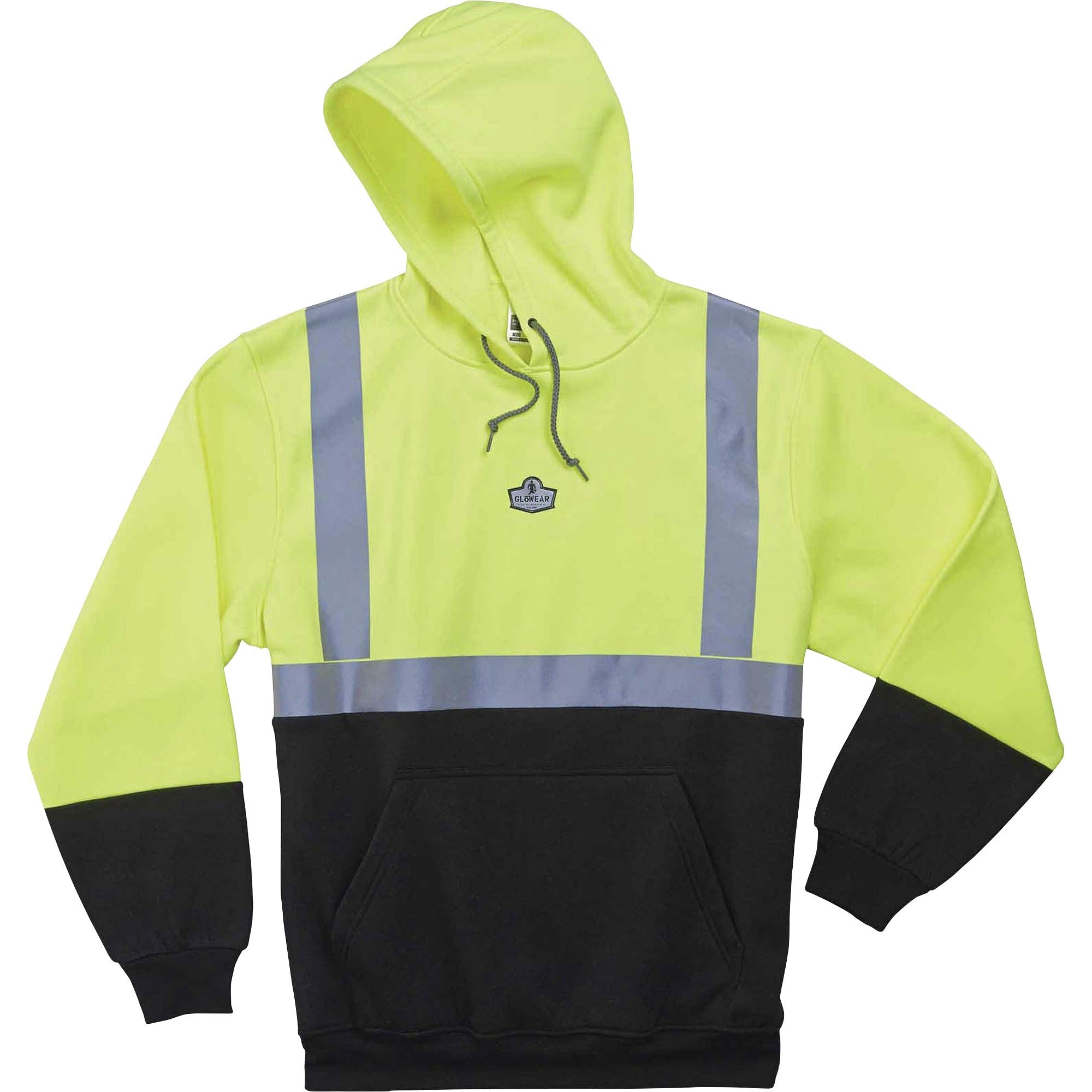 Ergodyne 8293 Type R Class 2 Front Hooded Sweatshirt, Small, Black/Lime, Polar Fleece, 1 Each