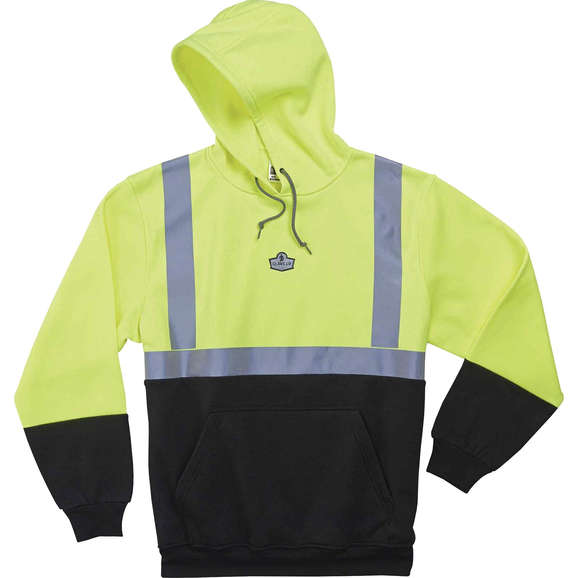 Ergodyne 8293 Type R Class 2 Front Hooded Sweatshirt, 3XL, Black/Lime, Polar Fleece, 1 Each