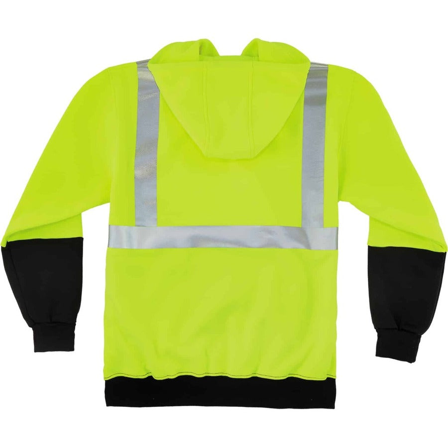Ergodyne 8293 Type R Class 2 Front Hooded Sweatshirt, 4XL, Black/Lime, Polar Fleece, 1 Each
