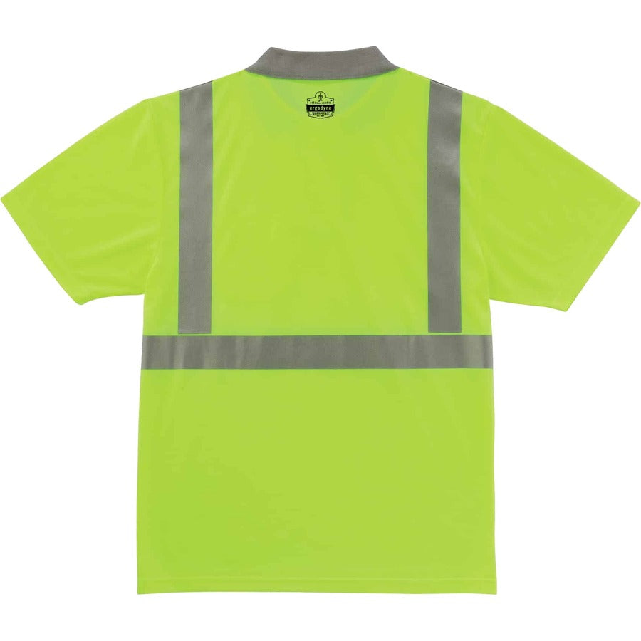 Ergodyne 8295 Type R Class 2 Polo Shirt, Medium, Unisex, Lime, Polyester, 1 Each